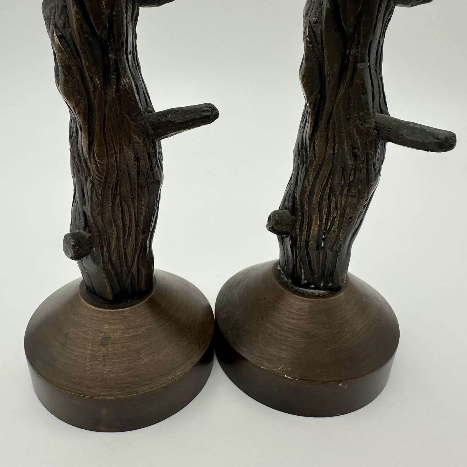 photo furniture Pair Of Bronze Candlesticks Imitating Wood, Circa 1970