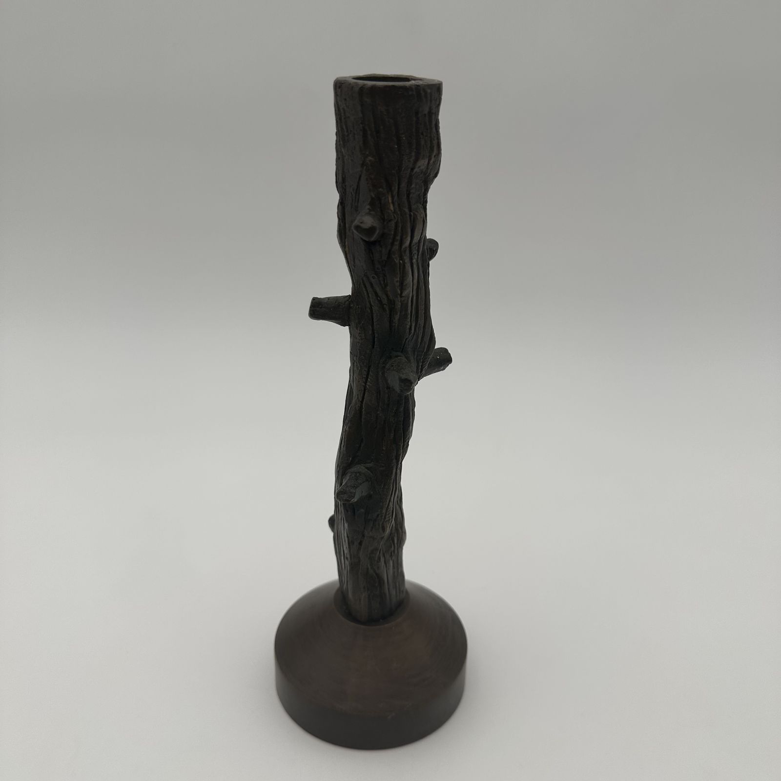 Home Decor Pair Of Bronze Candlesticks Imitating Wood, Circa 1970 photo