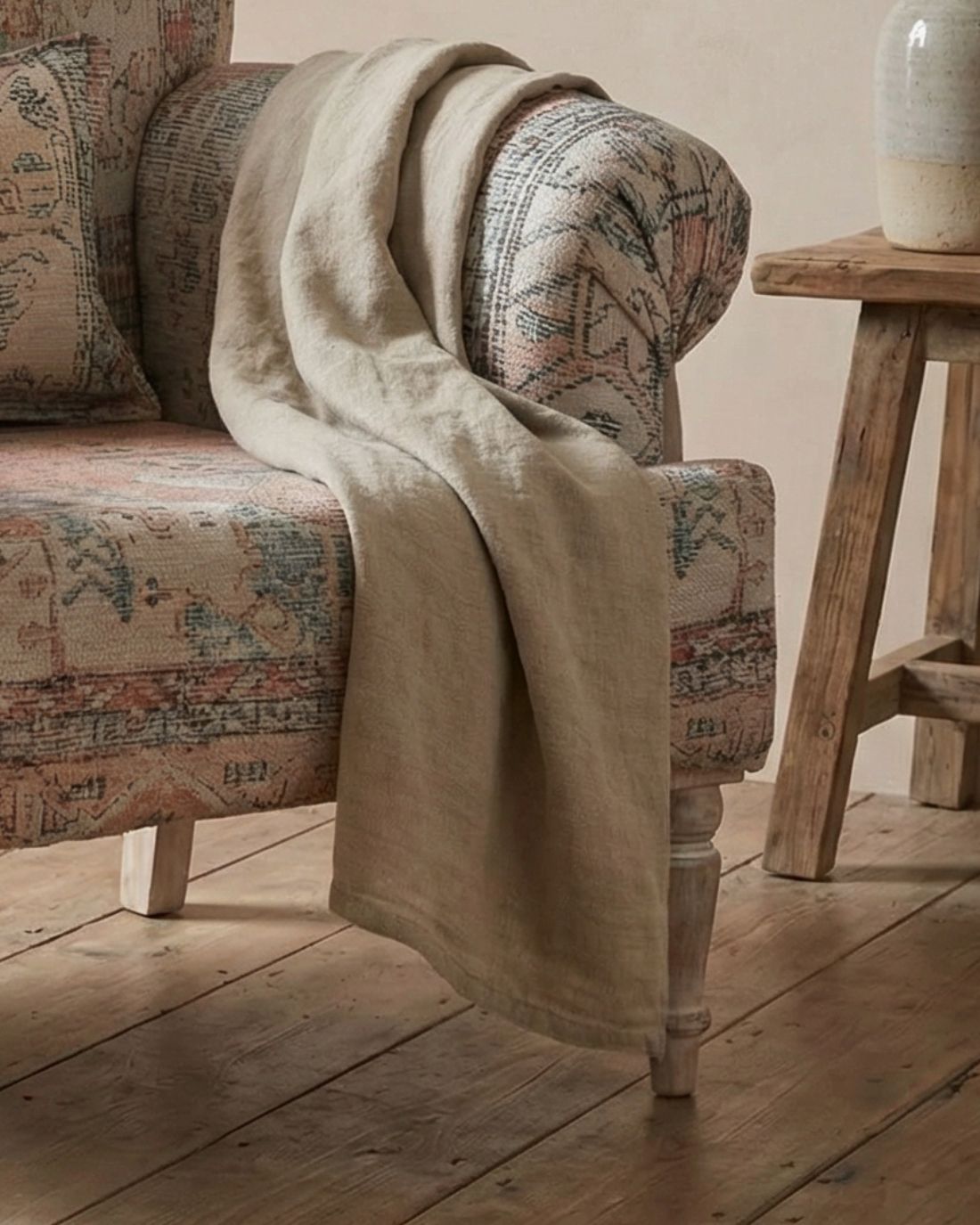 Hand Woven Upholstered Club Armchair – Scroll Arms With Mango Wood Legs photo for sale