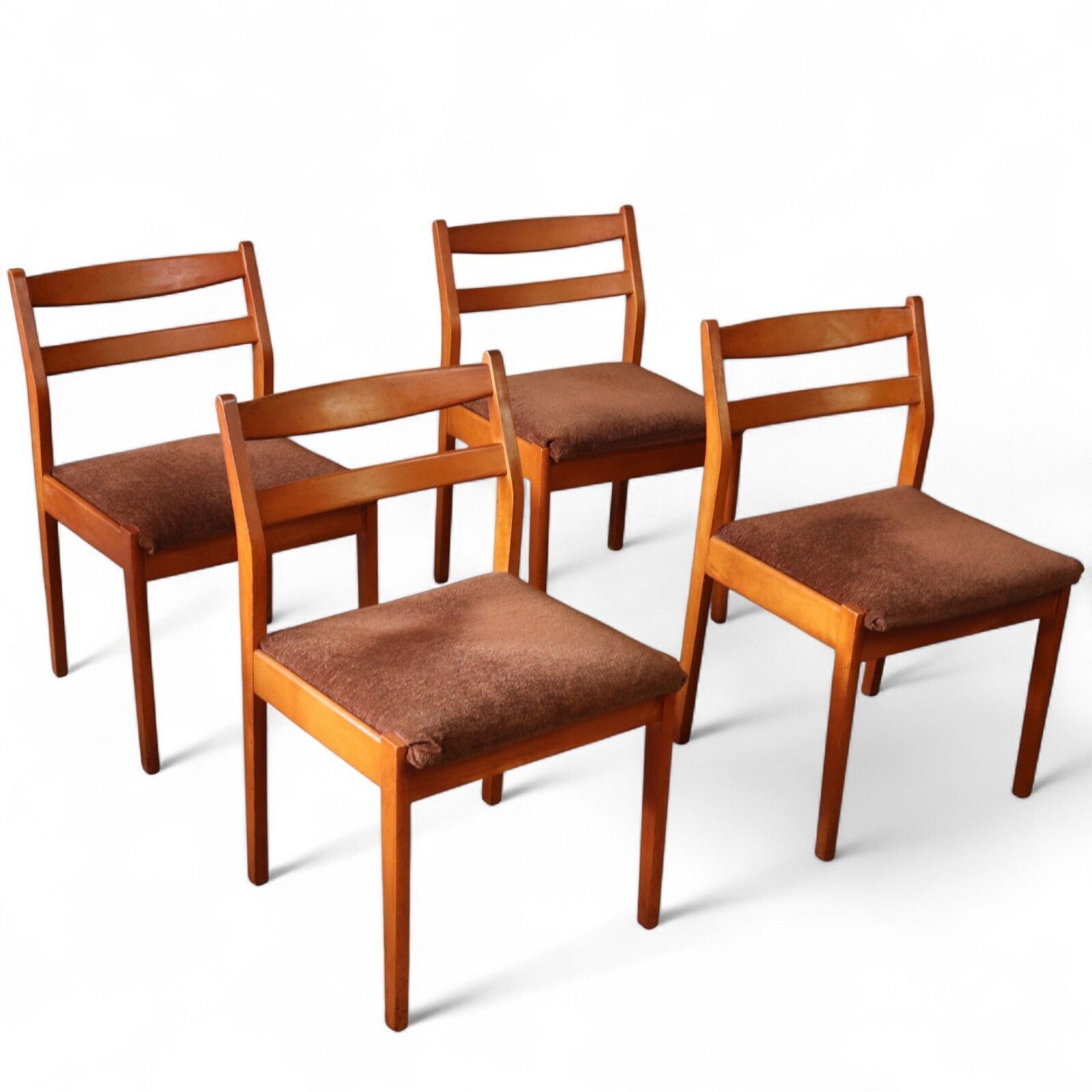 Set Of 4 Mid Century Teak Dining Chairs   Ladder Back Danish Style Retro