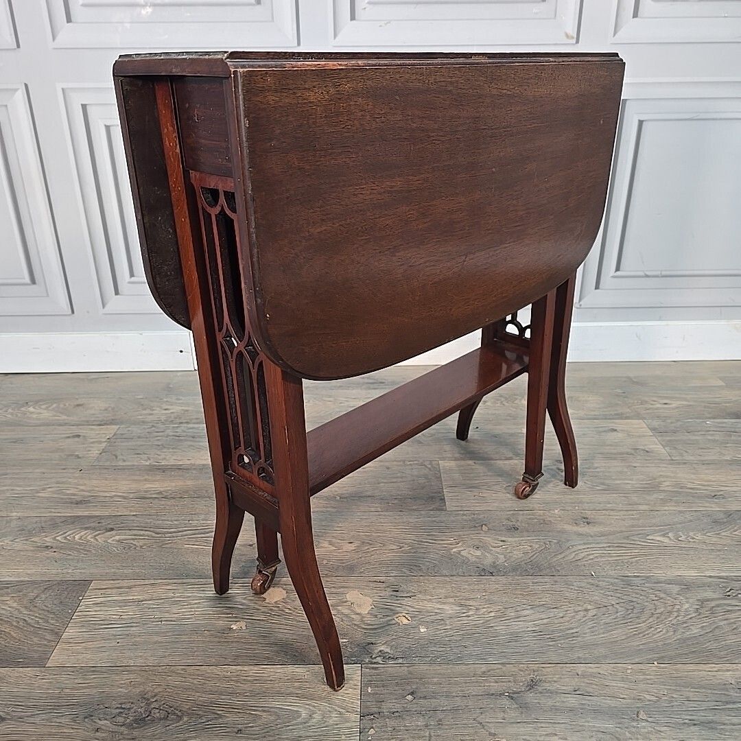 Antique Wooden Sutherland Table   Mahogany Drop Leaf Gateleg Occasional Side photo furniture