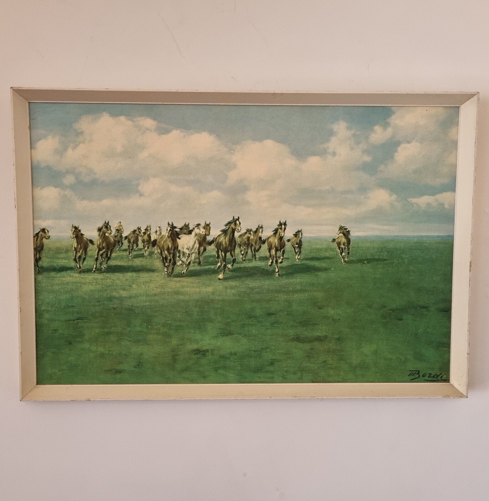 Vintage Framed Boots Art Print On Board The Rebel Herd Mario Bordi Mcm Horses photo furniture