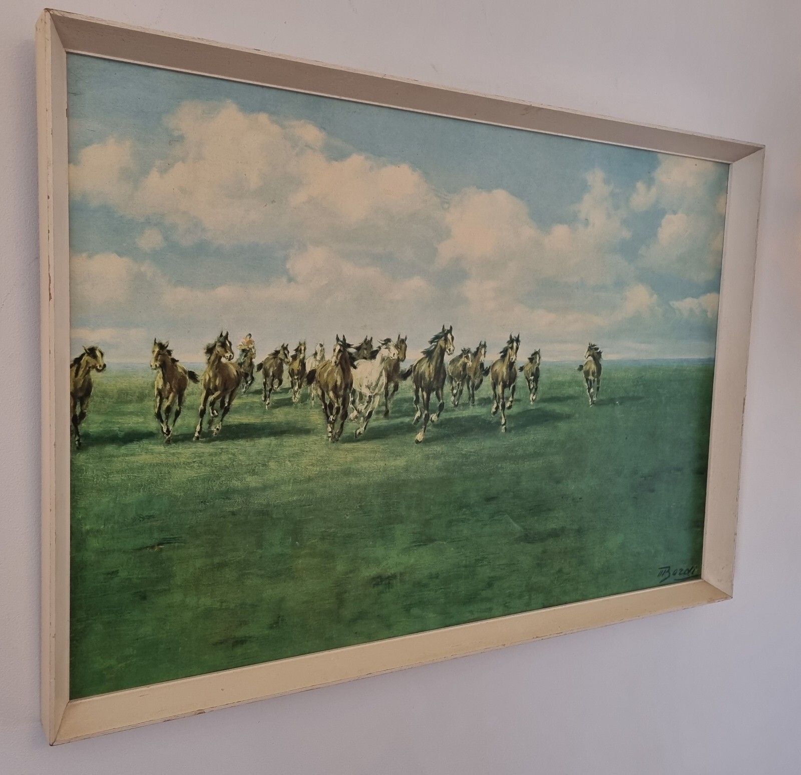 Vintage Framed Boots Art Print On Board The Rebel Herd Mario Bordi Mcm Horses photo for sale