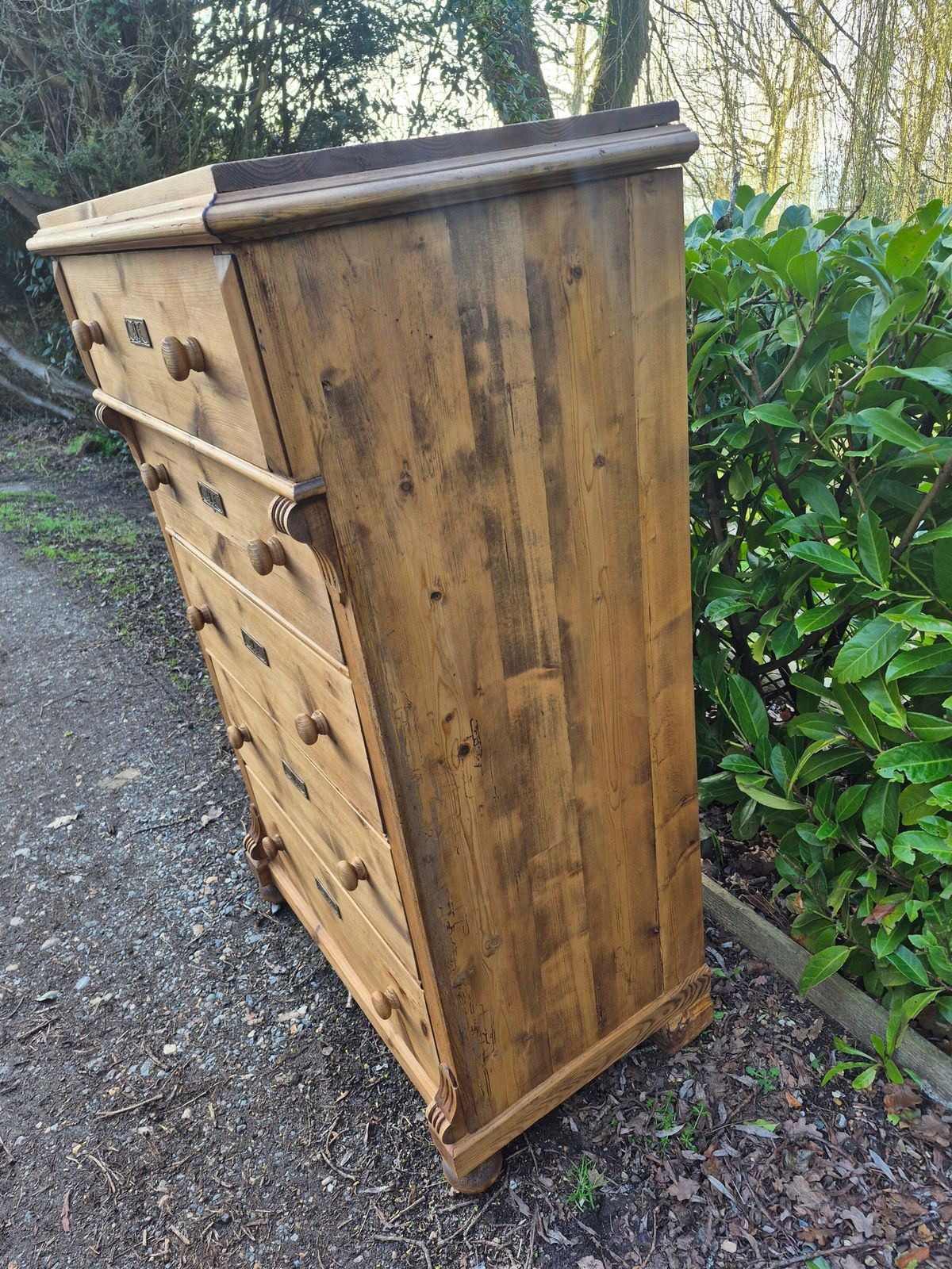 Tall Antique Pine Chest Of Drawers photo vintage