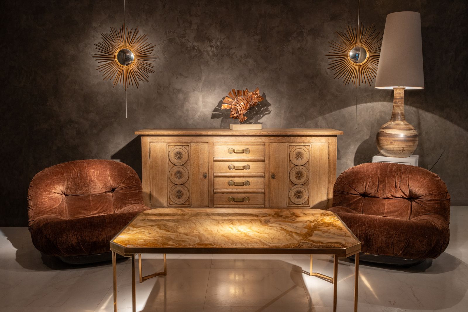 Mid Century Italian Gilt Brass Coffee Table With Onyx Marble Top photo vintage