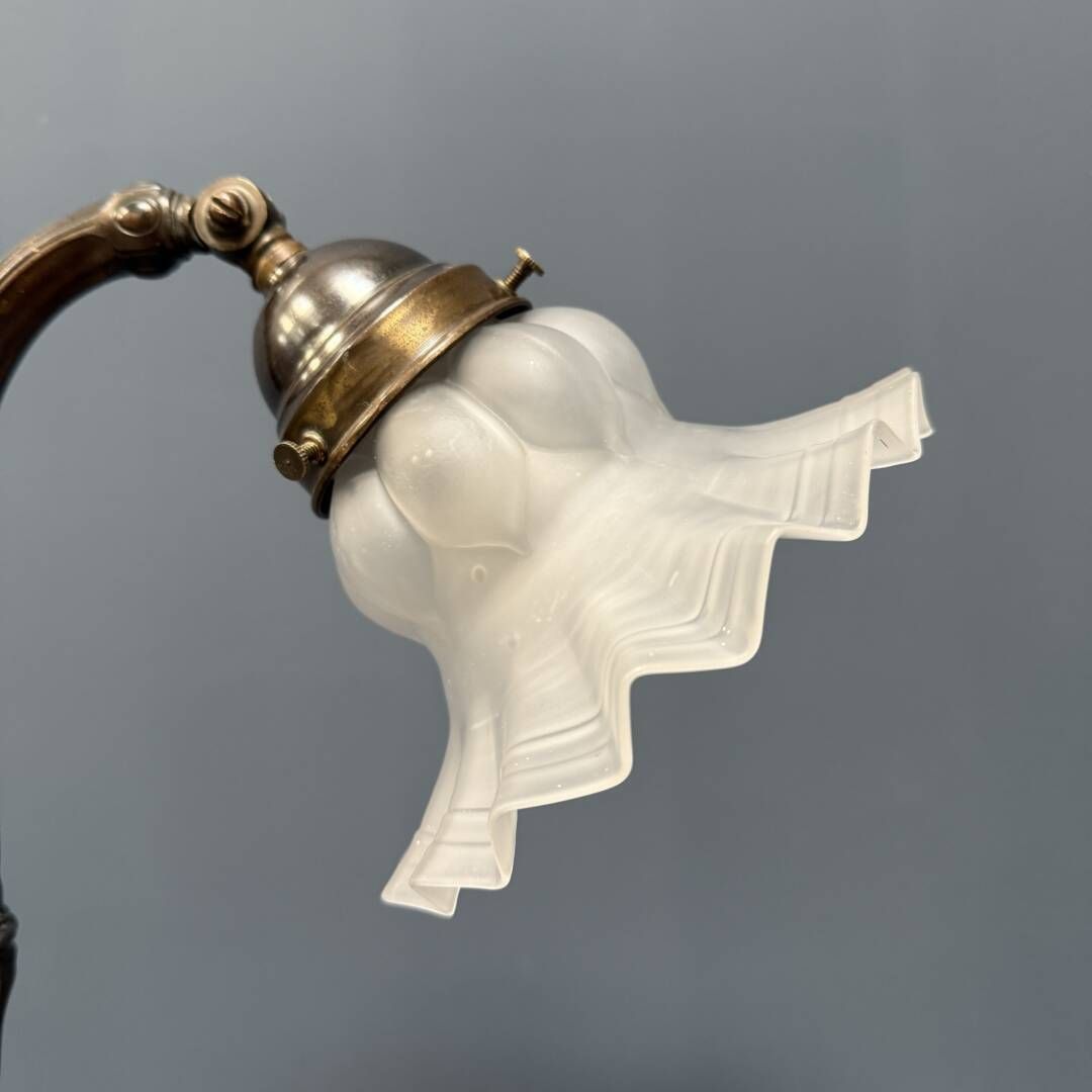 Antique Art Nouveau Table Lamp With Frosted Glass Shade photo vintage