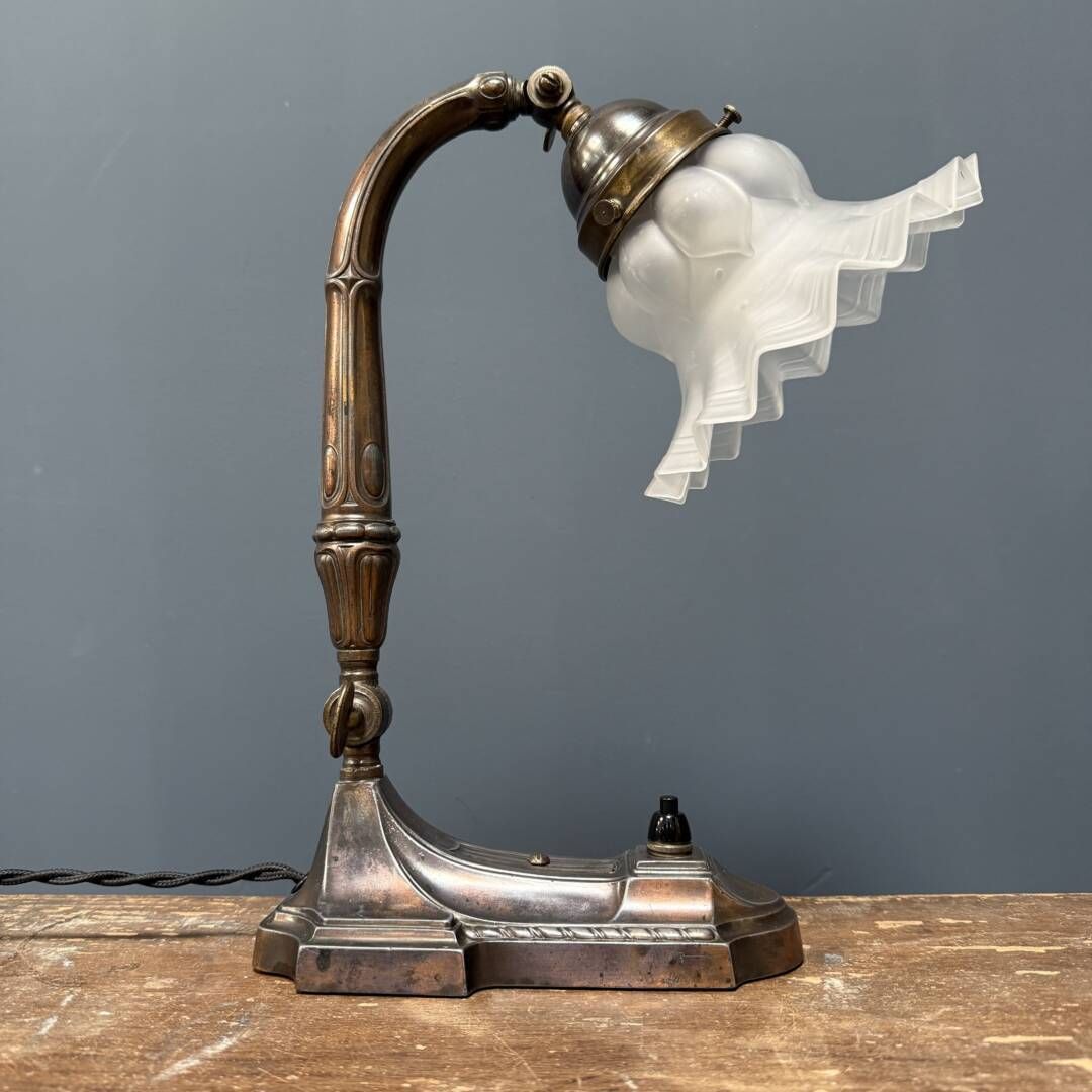 photo buy Antique Art Nouveau Table Lamp With Frosted Glass Shade