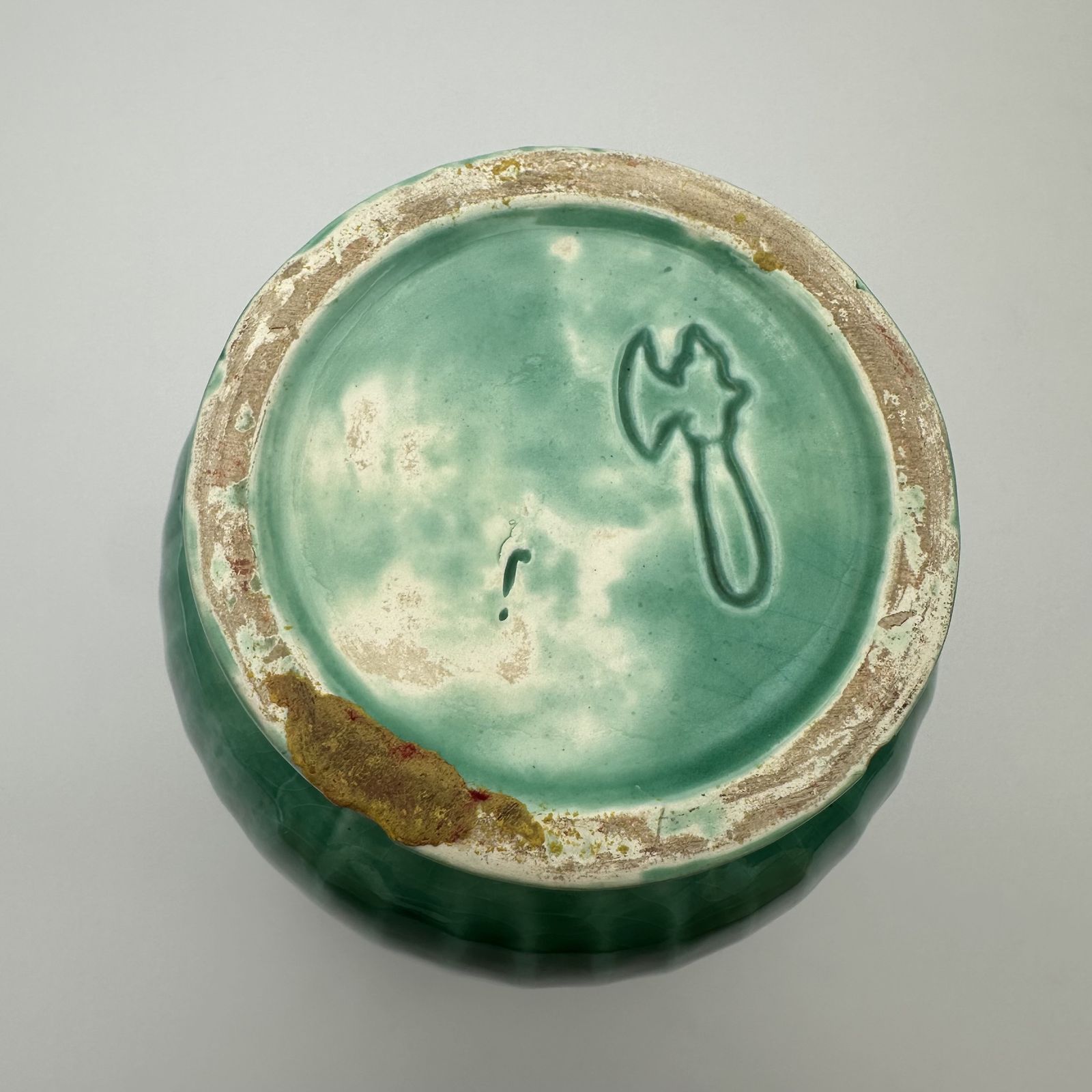 Home Decor Green Ceramic Vase Decorated With Deer – Signed By Sainte Radegonde, Circa 1970 photo