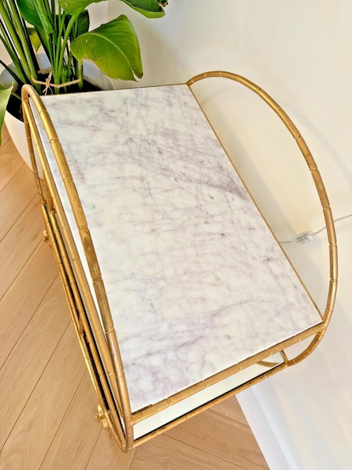Oliver Bonas Luxe Round Bamboo Gold Drinks Trolley / Bar Cart photo 125.0