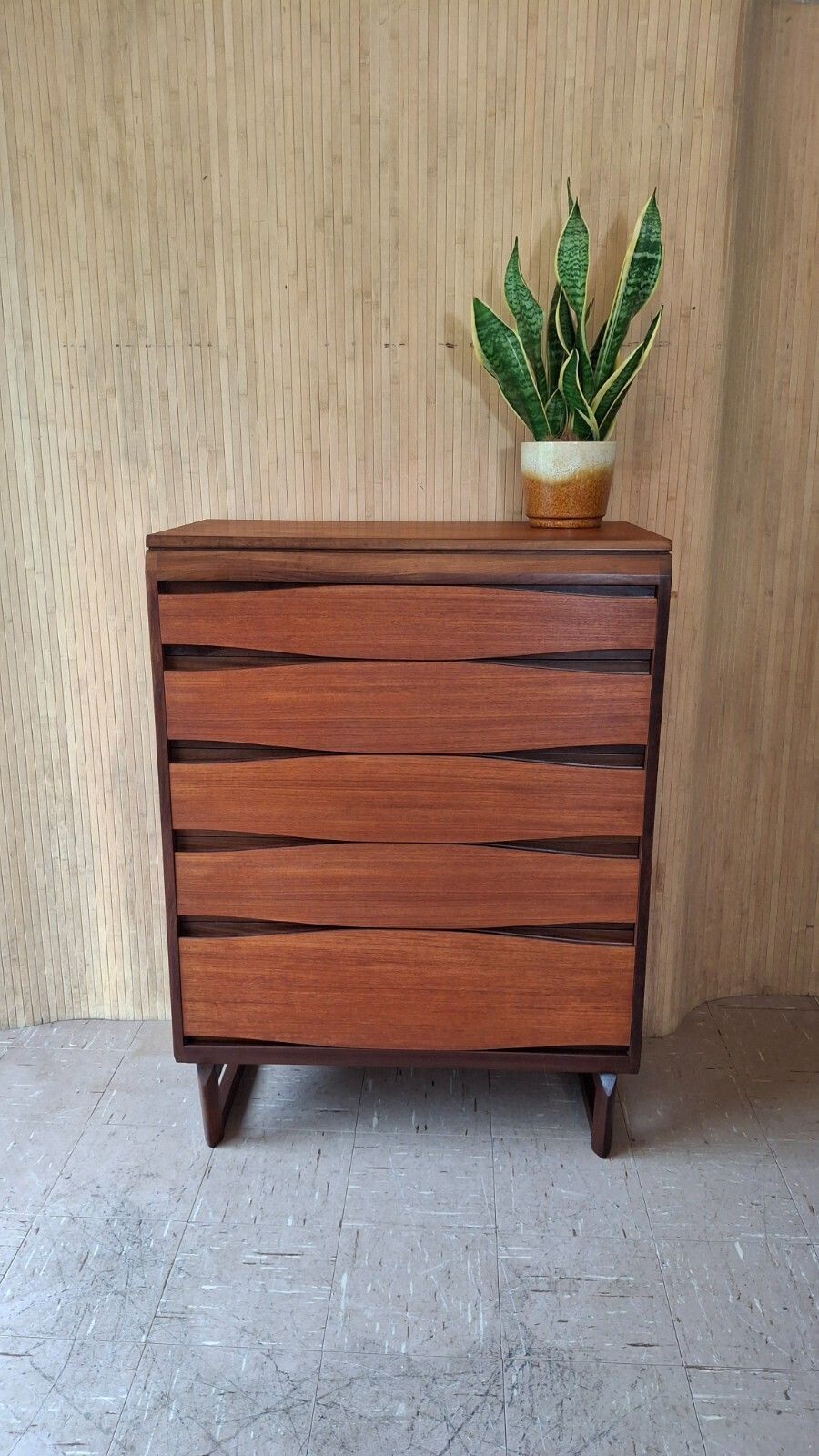 Fab Mid Century Modern White & Newton Teak Tallboy Chest Of 5 Drawers photo furniture