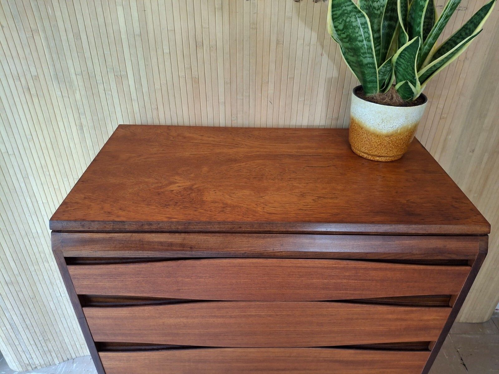 Fab Mid Century Modern White & Newton Teak Tallboy Chest Of 5 Drawers photo buy