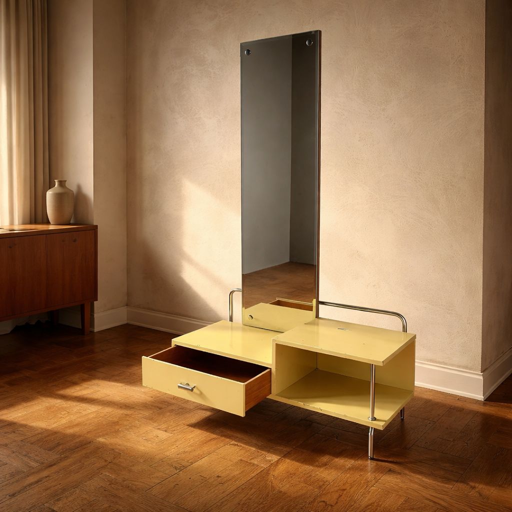 Bauhaus Dressing Table Mirror Wood Metal Glass Slezák 1930s Czechoslovakia