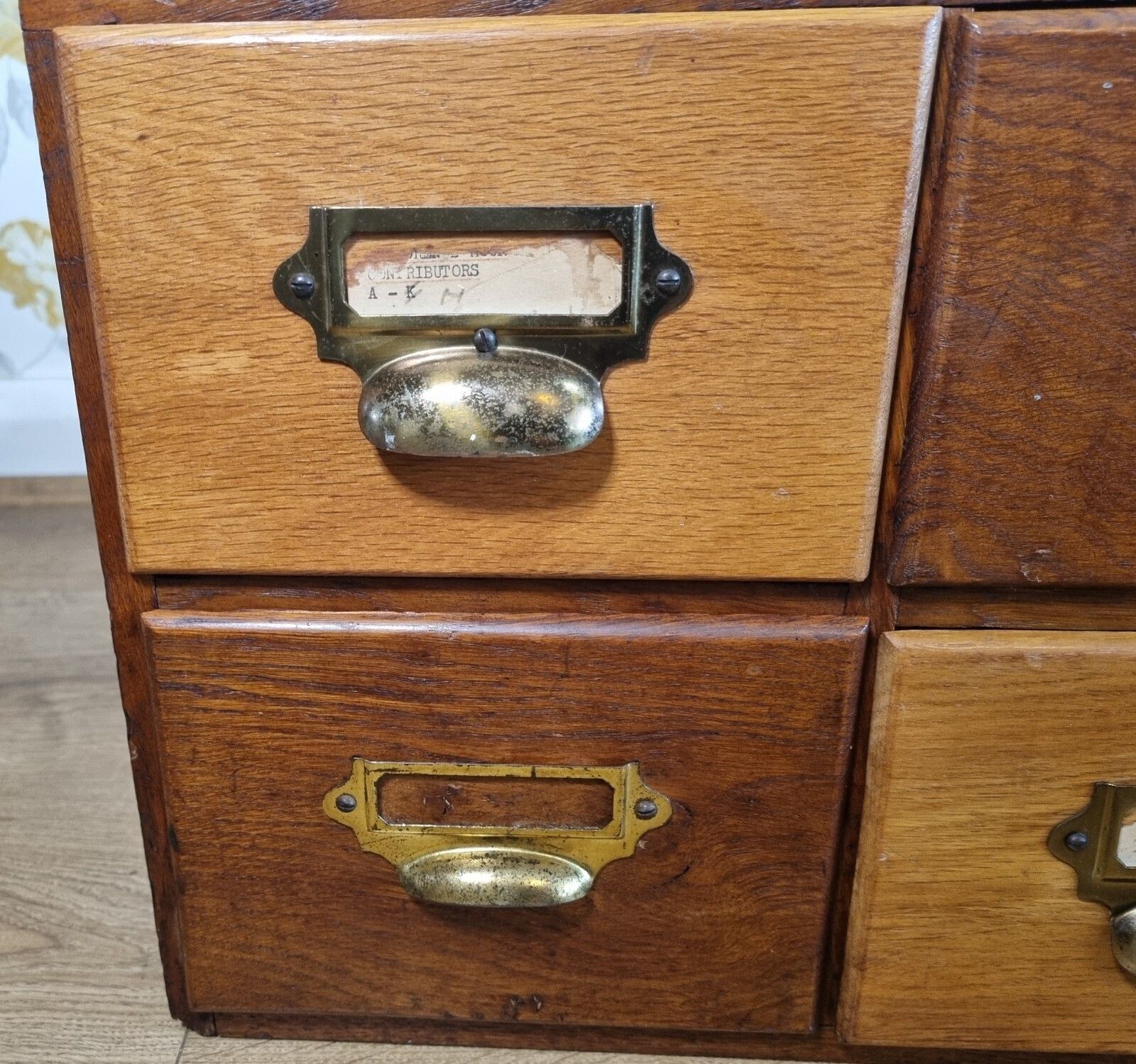 Vintage 4 Drawers Wooden Desk Table Top Storage Cabinet Index Card Filing Box photo 145.0
