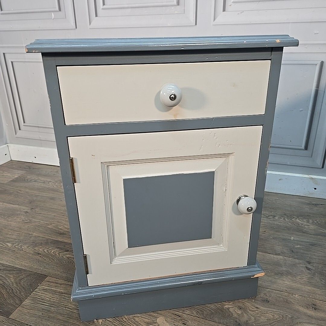 Pair Vintage Bedside Cabinets Painted Cupboards   Wood Pine Tables Drawers Retro photo 140.0