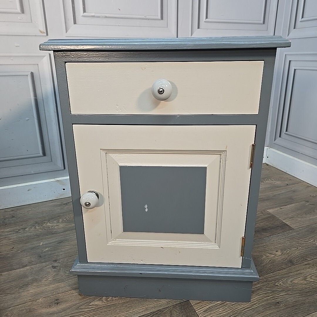 Pair Vintage Bedside Cabinets Painted Cupboards   Wood Pine Tables Drawers Retro photo vinterior