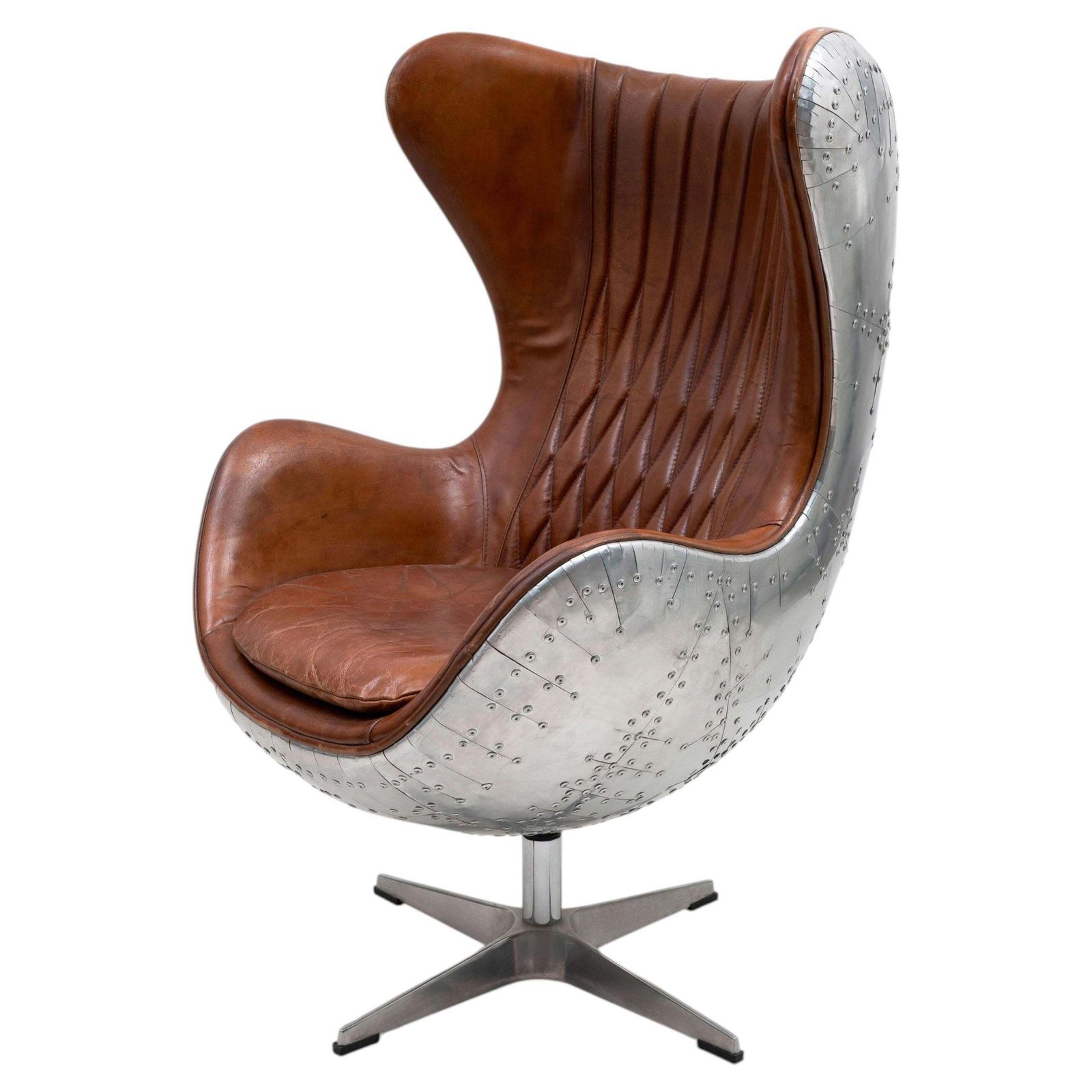 Mid Century Aviator Tomcat Egg Chair, Leather And Metal, 1970s