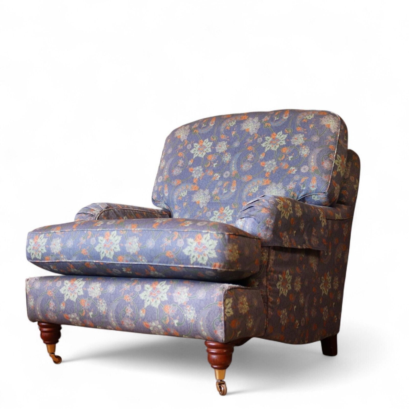 Furniture Vintage Multiyork Howard Style Armchair And Footstool   Floral Paisley Blue photo