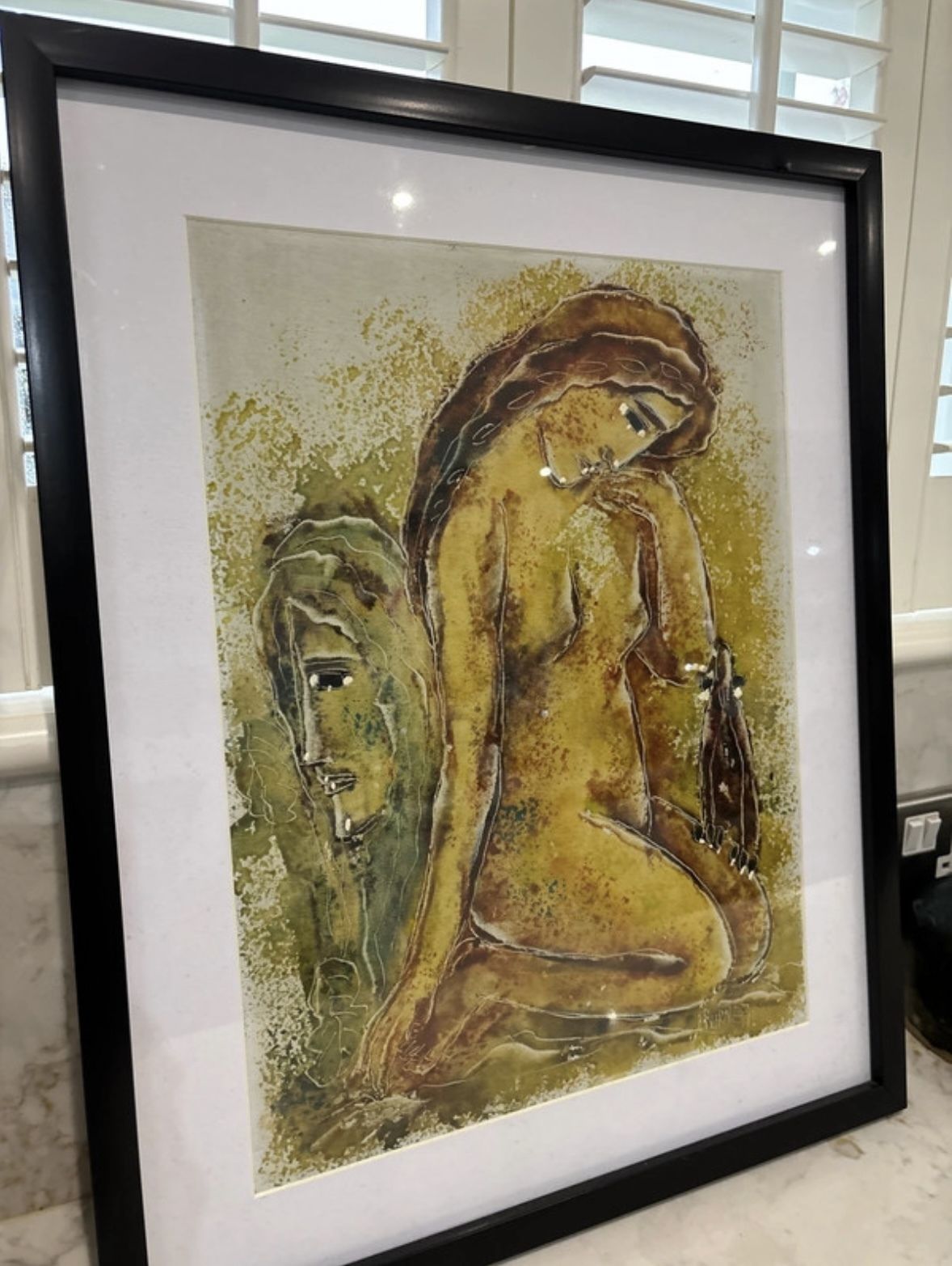 Mcm Calvin Burnett   Sgraffito Figural Painting Signed Oil On Canvas/Board photo Art