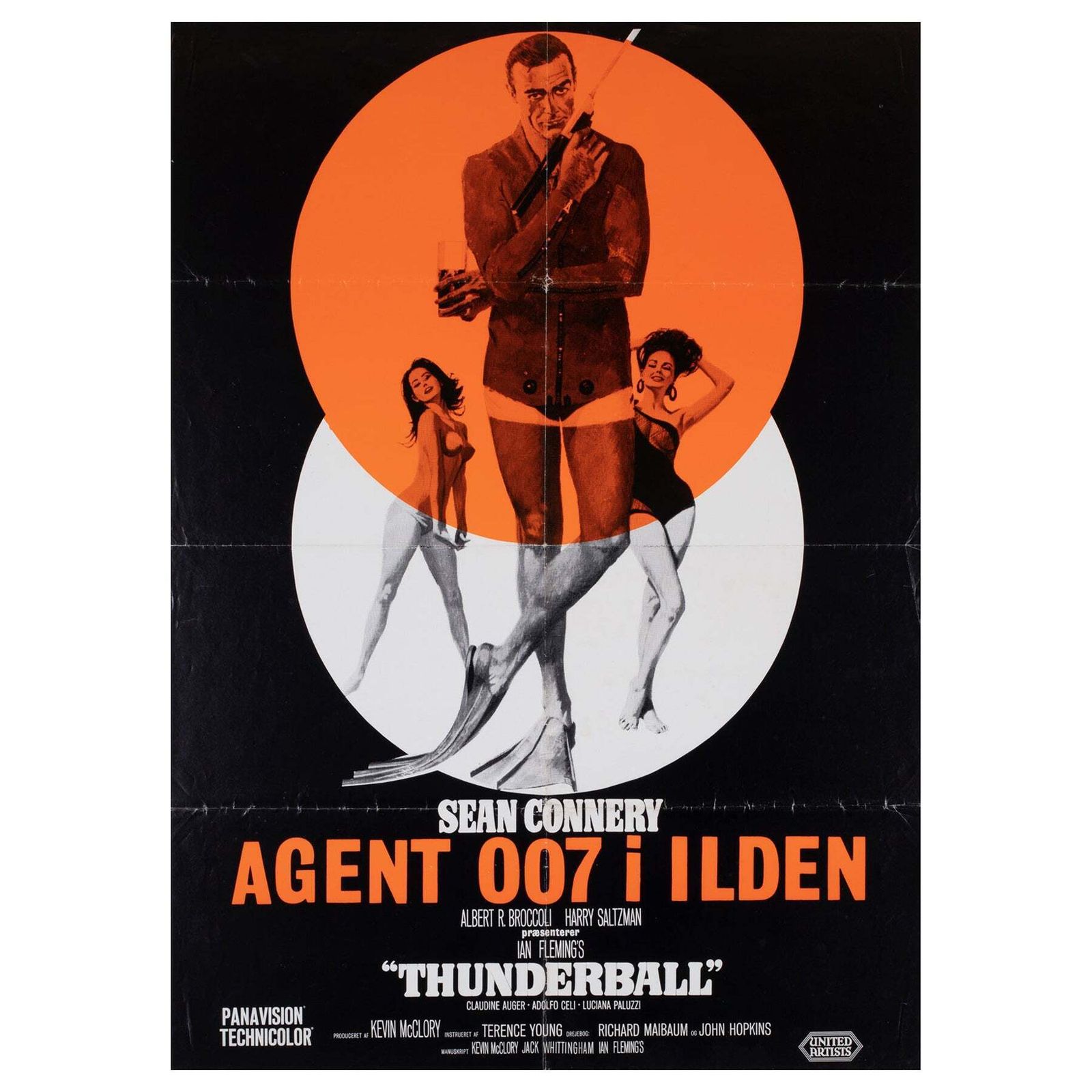 Thunderball R1960s Danish A1 Film Movie Poster, Robert Mcginnis