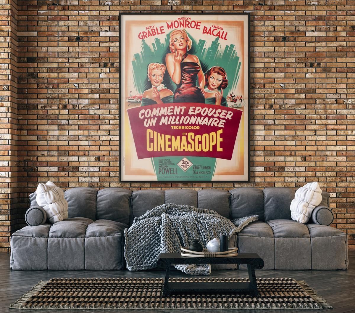 Affiche de cinéma française Grande format 1953 « How To Marry A Millionnaire », par Boris Grinsson photo furniture