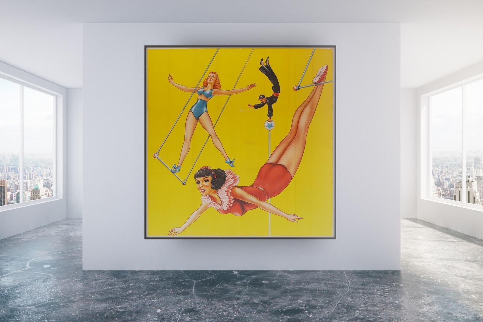 Affiche publicitaire « Circus Trapez », États-Unis, années 1960, grand format 6 feuilles, marouflée sur toile photo furniture