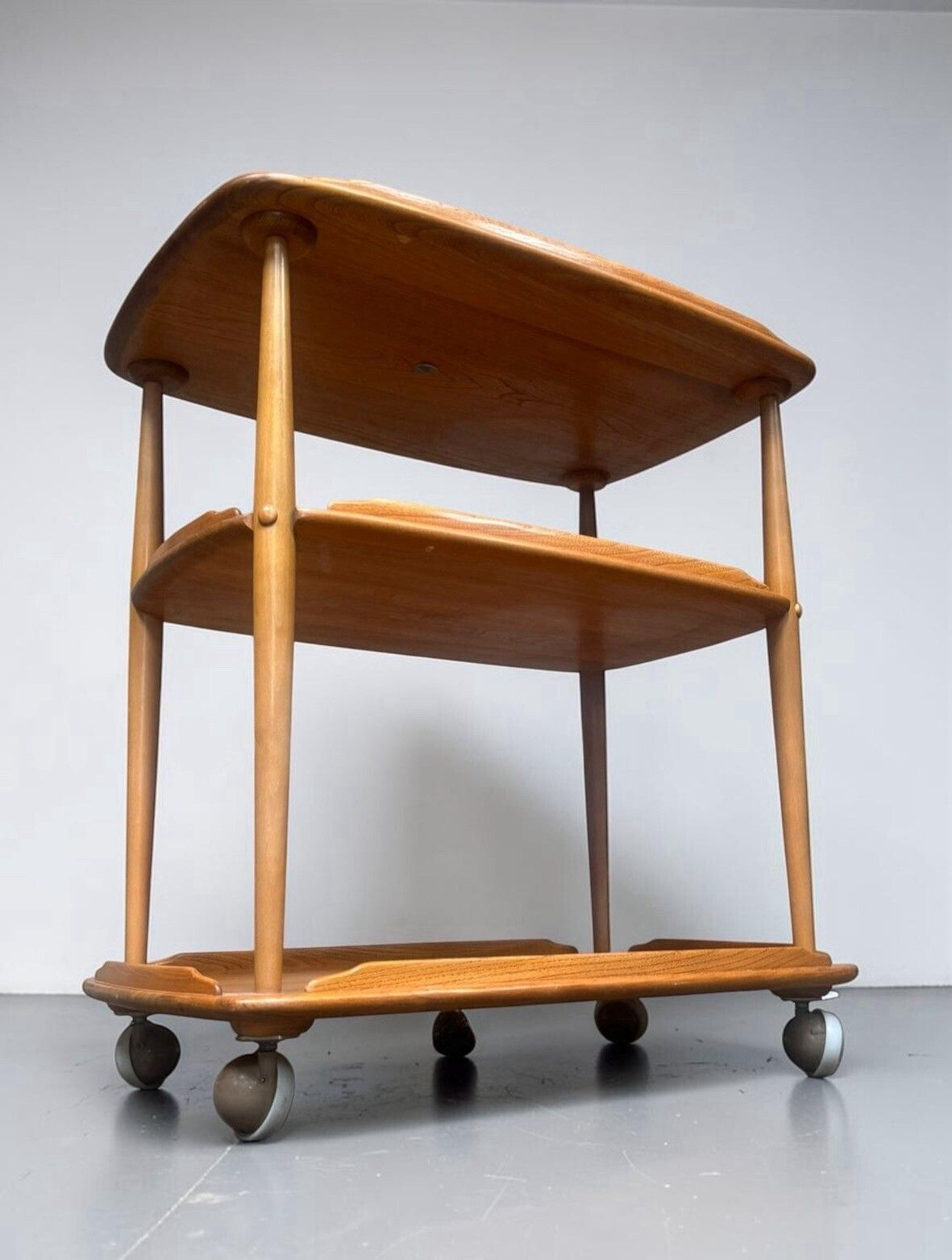 Ercol Blonde Windsor Trolley Coffee Table Three Tier Elm And Beech Retro C1960s photo for sale
