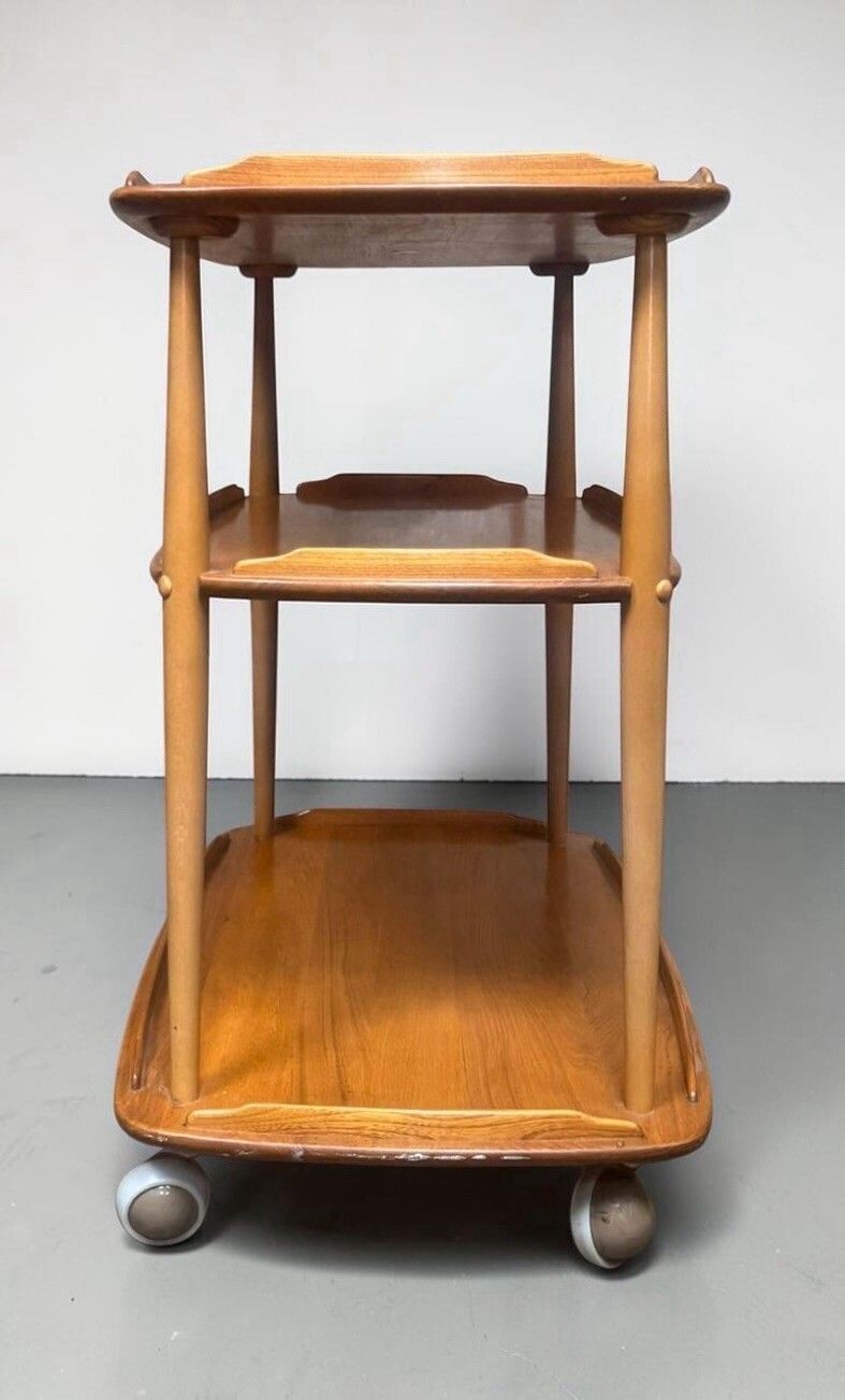 Ercol Blonde Windsor Trolley Coffee Table Three Tier Elm And Beech Retro C1960s photo vintage