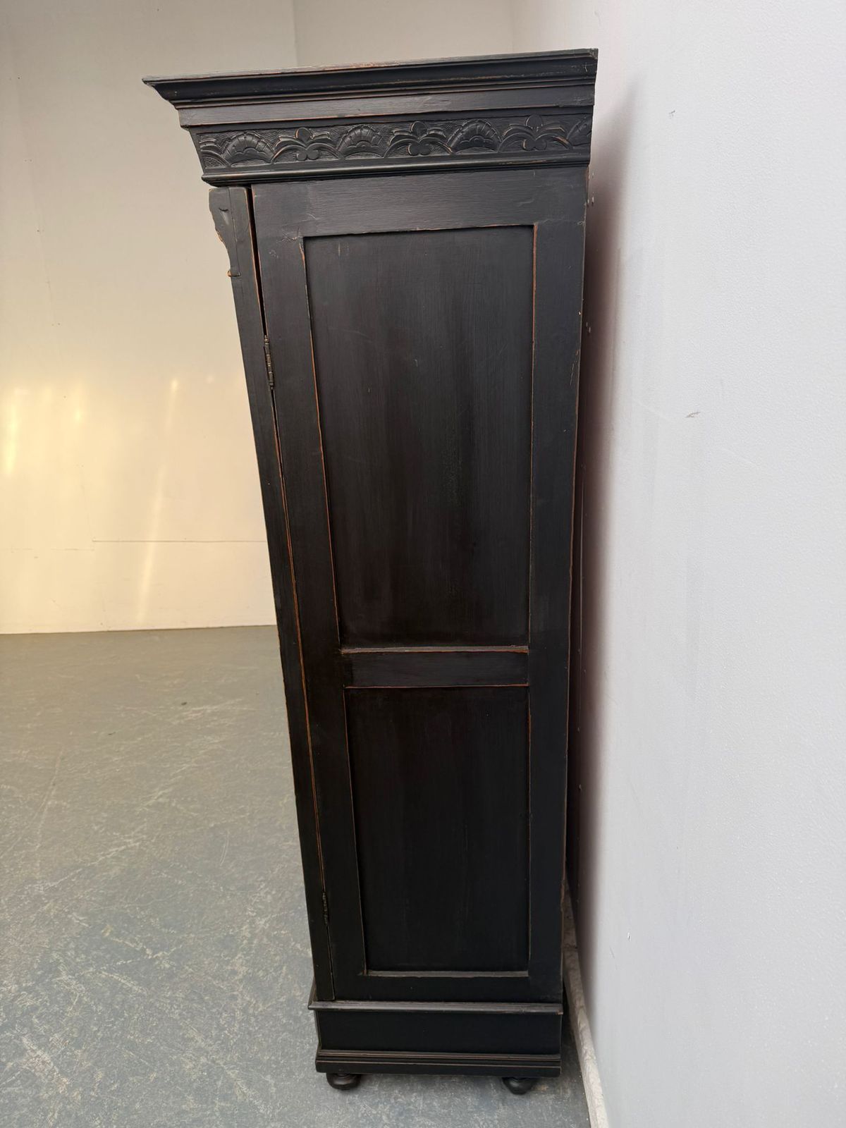 A Genuine Hungarian 1 Piece Painted Black Pine & Oak Hall Wardrobe photo 995.0