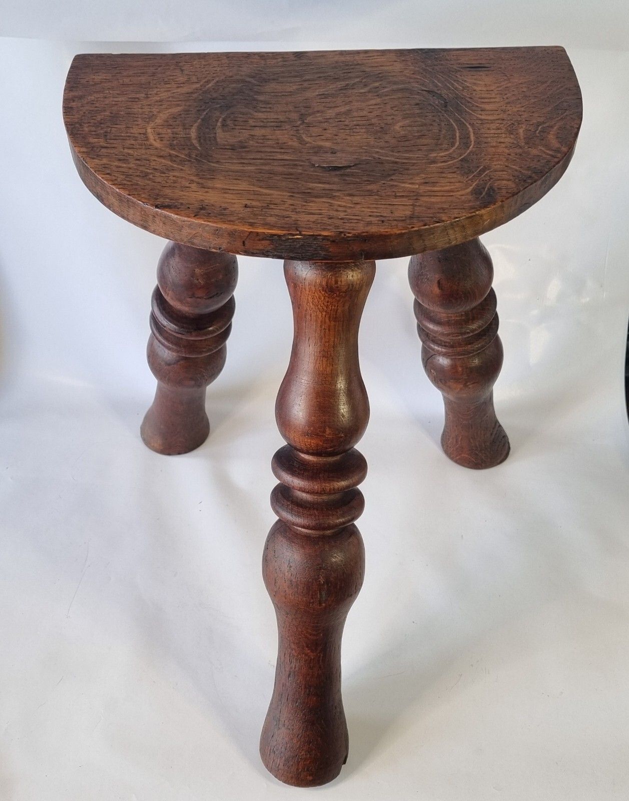Antique Oak French Stool Demi Lune Tripod Turned 3 Leg Plant Stand photo furniture