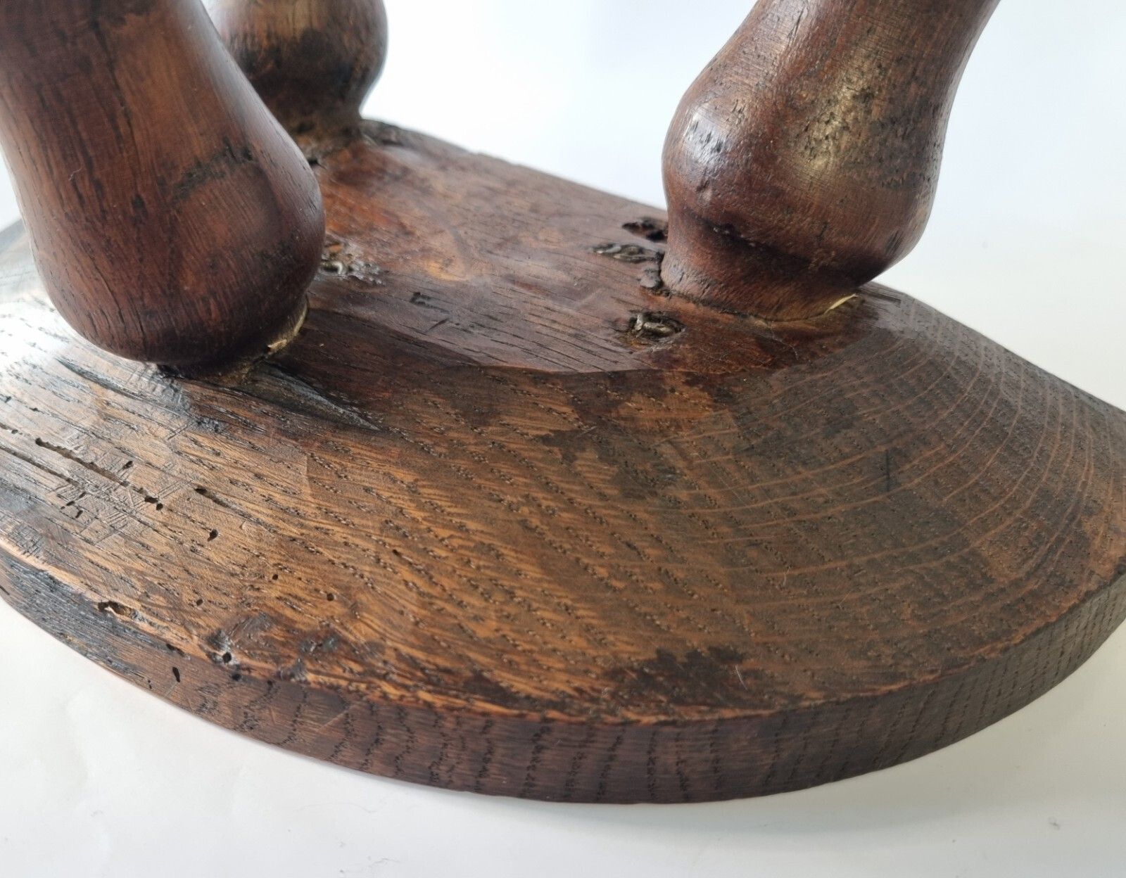 photo furniture Antique Oak French Stool Demi Lune Tripod Turned 3 Leg Plant Stand
