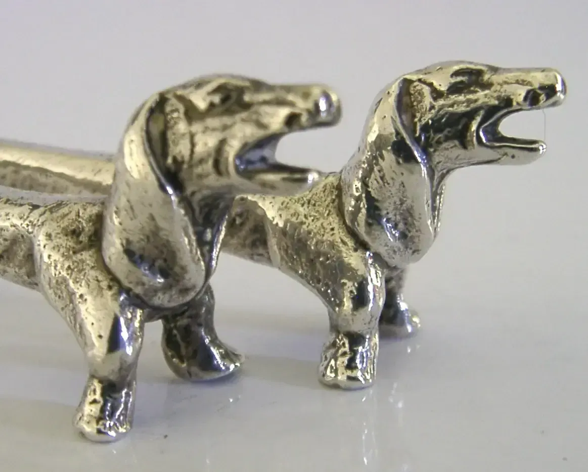 Novelty Sterling Silver Dachshund Dog Cutlery Rests 1972 Animals English 72g