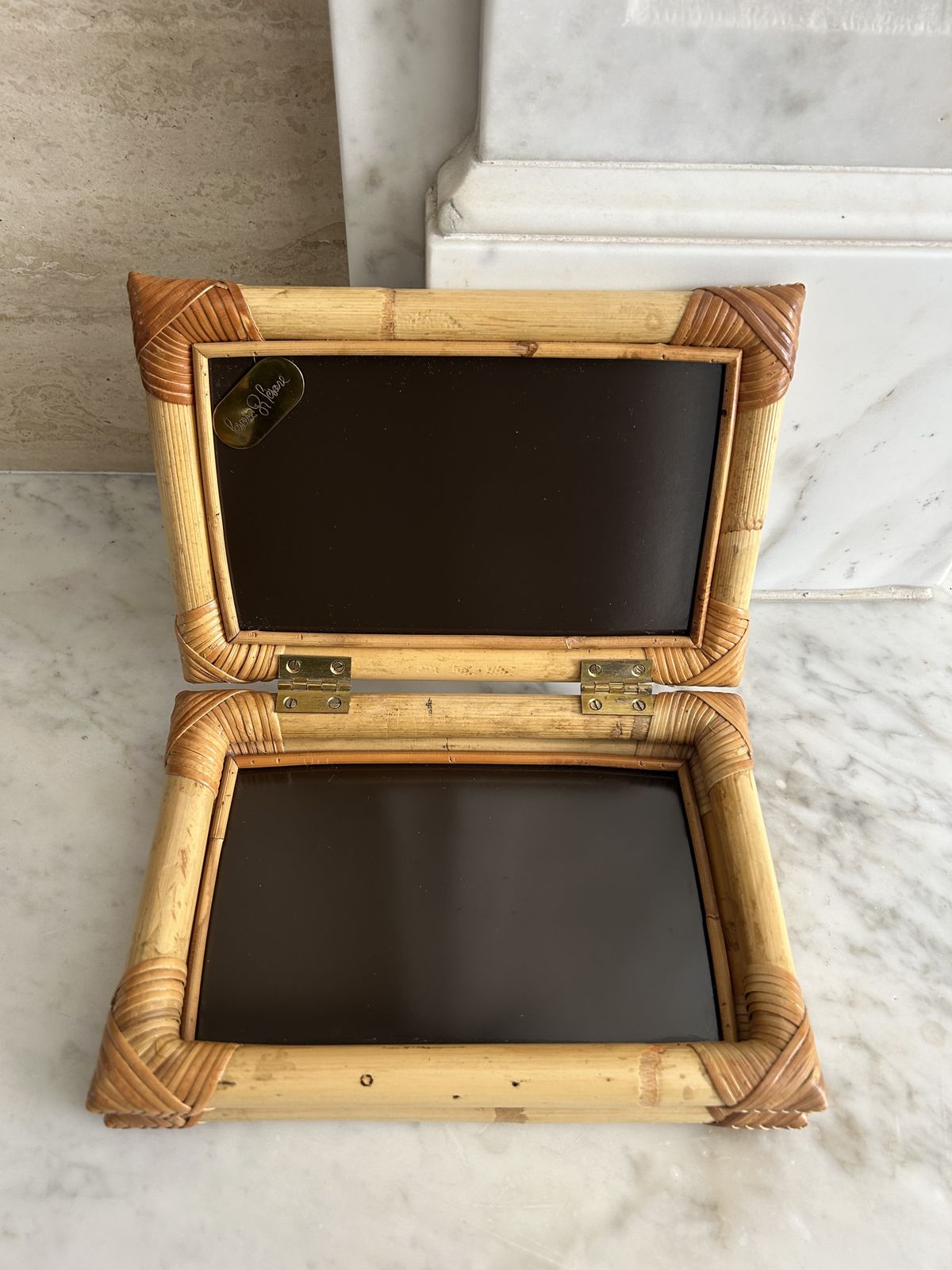 Vintage Bamboo Rattan & Bakelite Rectangular Box Made In Italy 1970s By Cesare Di Cesare photo vinterior