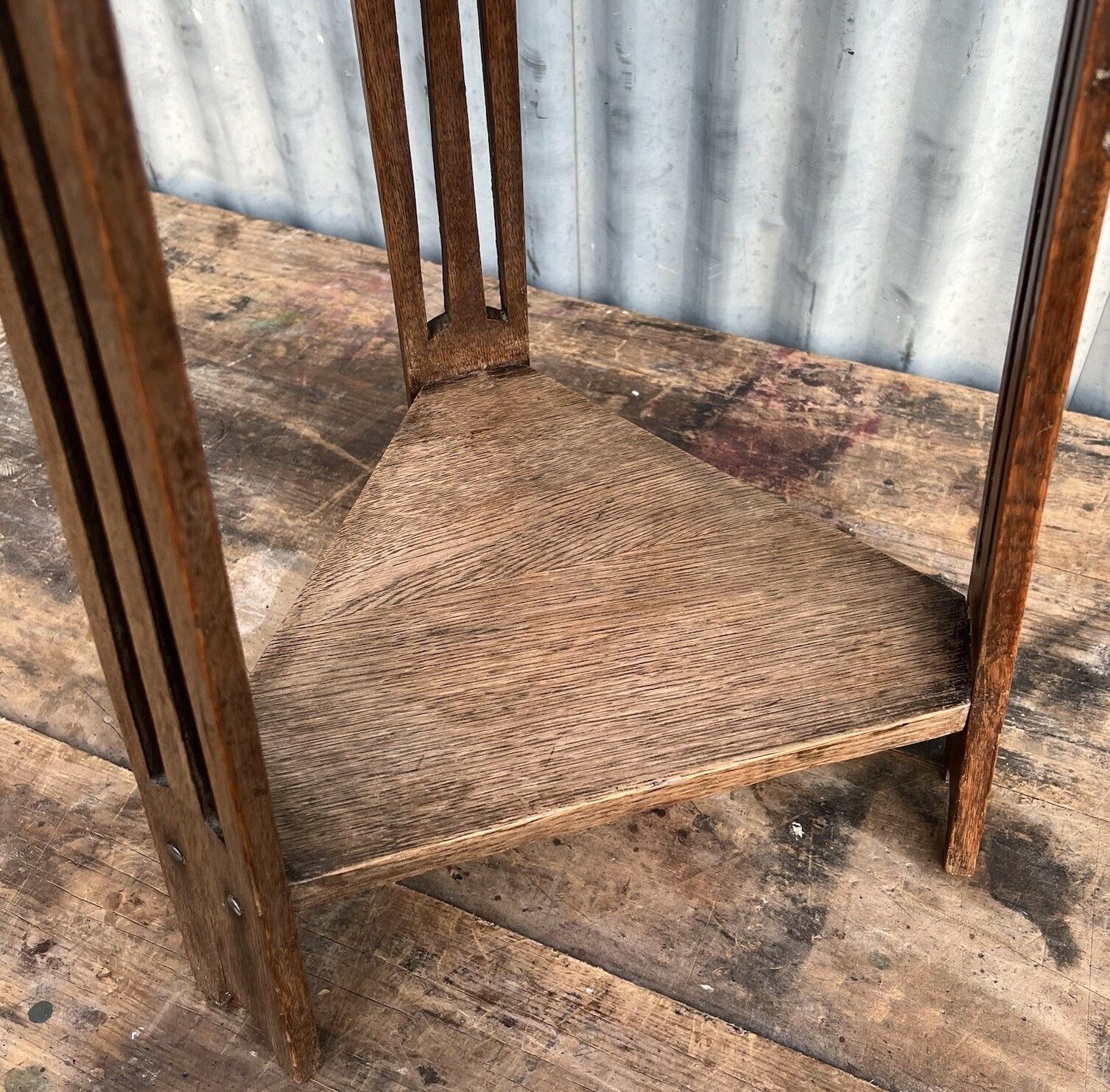 photo furniture Antique Arts And Crafts Liberty Style Oak 3 Legged Side Occasional Lamp Table