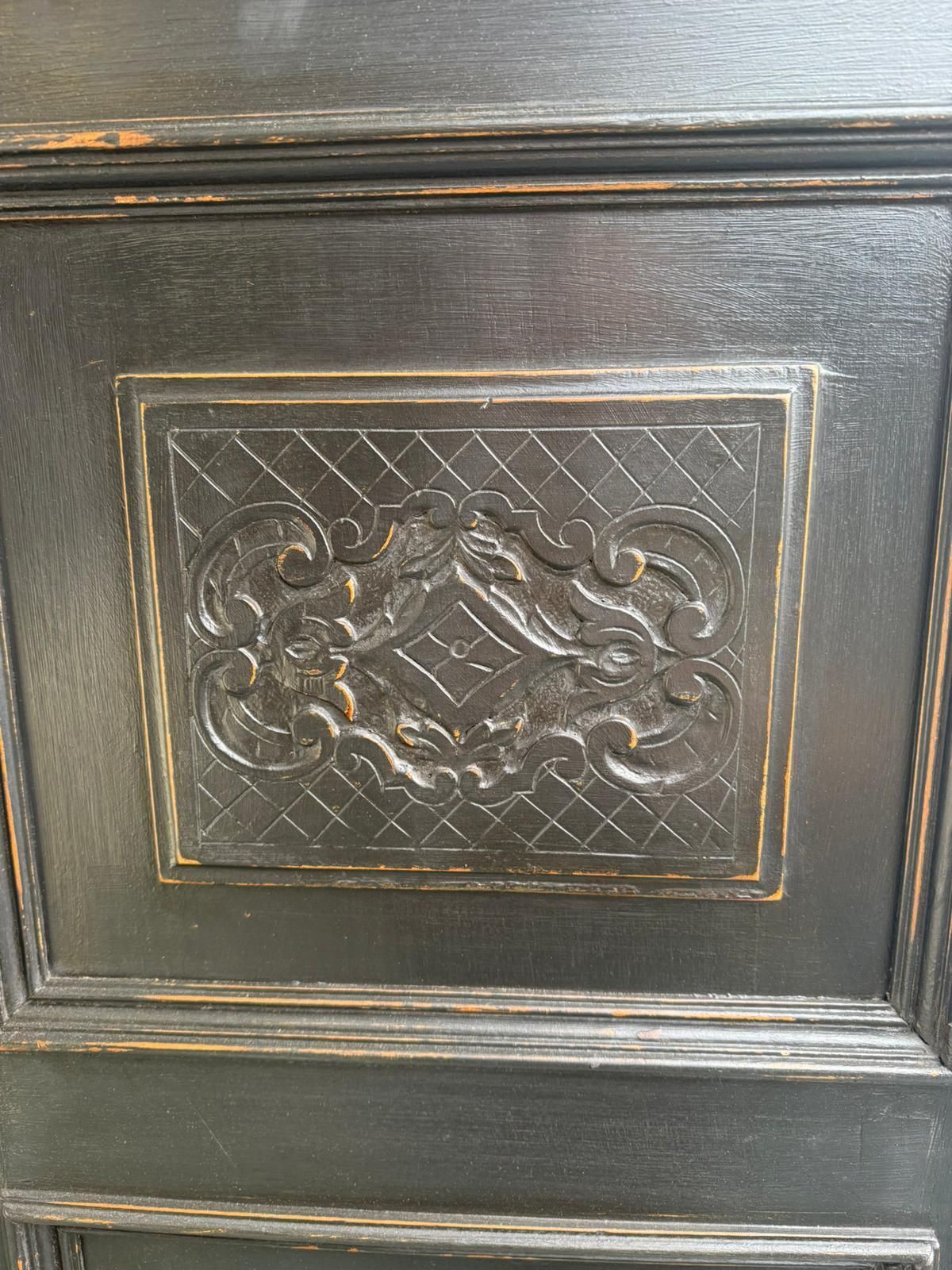A Beautiful Hungarian 1 Piece Painted Black Pine & Oak Hall Wardrobe photo 995.0
