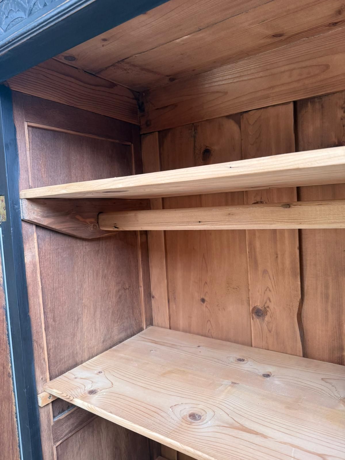 photo for sale A Beautiful Hungarian 1 Piece Painted Black Pine & Oak Hall Wardrobe