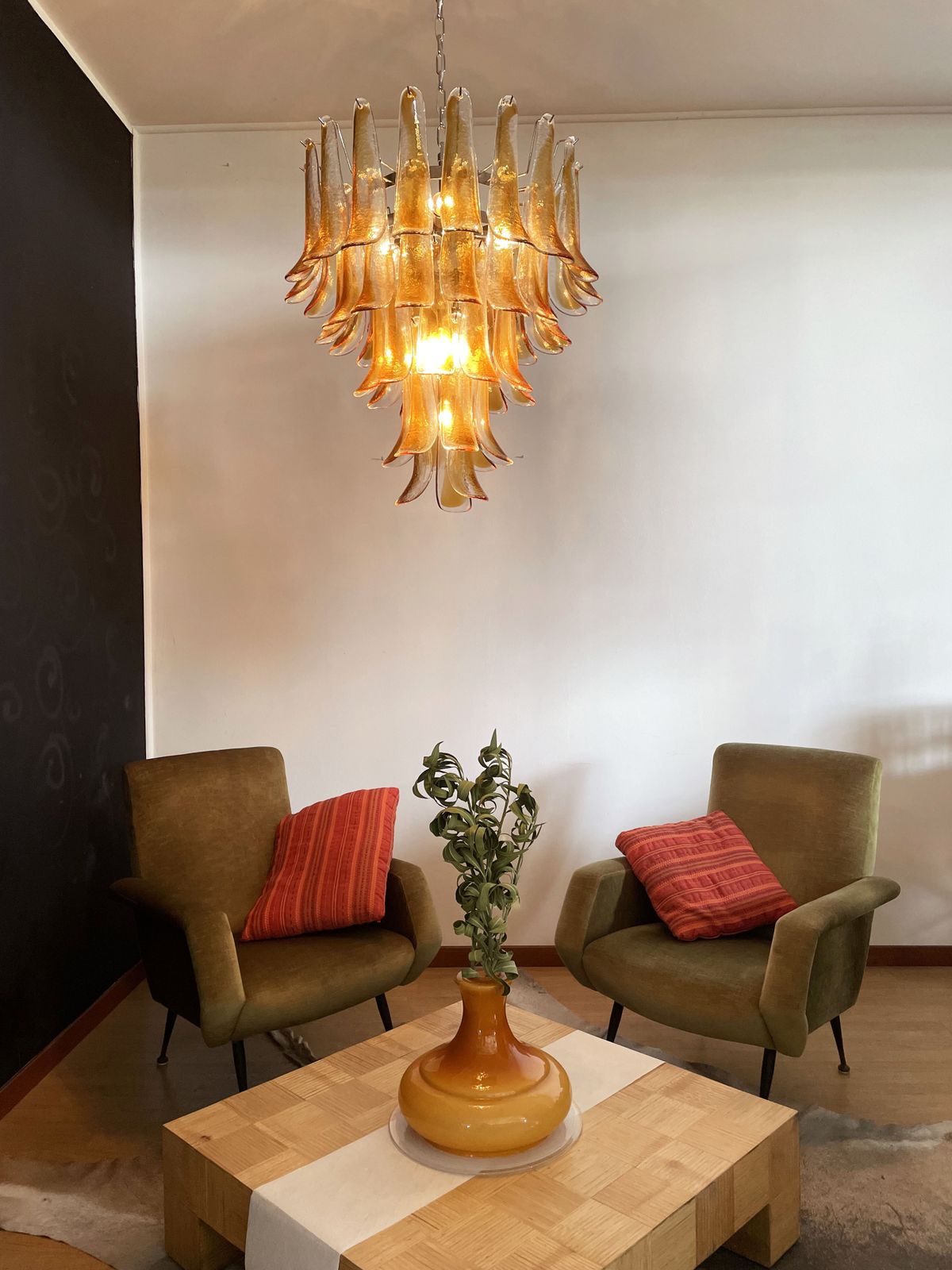 Lighting Italian Vintage Murano Chandelier   52 Amber Glass Petals photo