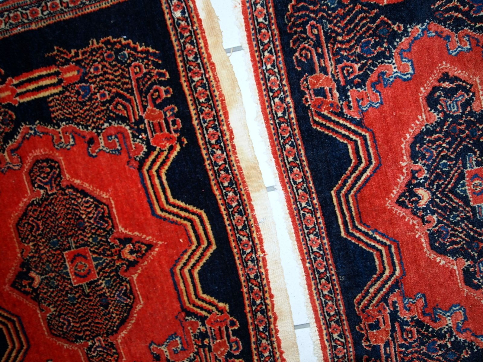 Paire de tapis d'époque en laine fine, faits main - 52 × 80 cm chacun - vers 1900 photo vintage