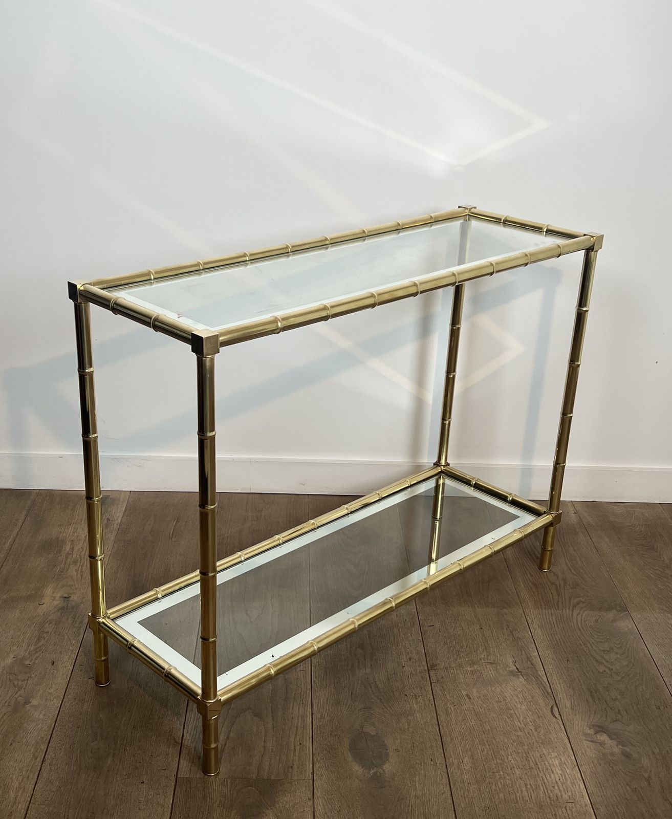 Brass Console Table In The Style Of Faux Bamboo, In The Style Of Jacques Adnet. Circa 1970 photo furniture