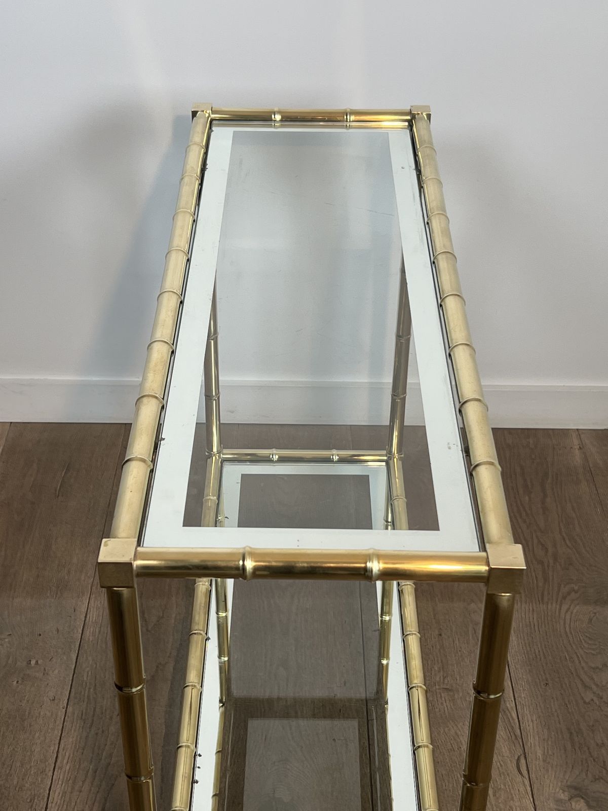 Brass Console Table In The Style Of Faux Bamboo, In The Style Of Jacques Adnet. Circa 1970 photo 3450.0