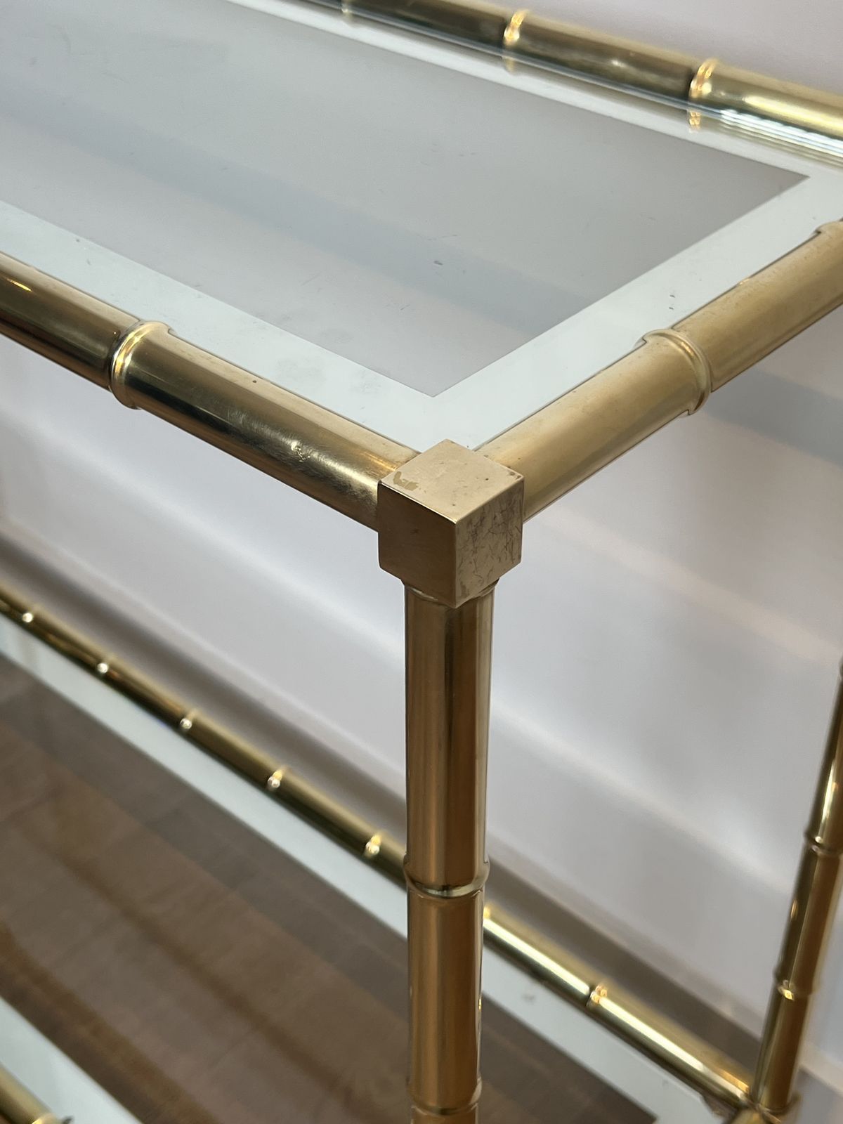 photo vintage Brass Console Table In The Style Of Faux Bamboo, In The Style Of Jacques Adnet. Circa 1970