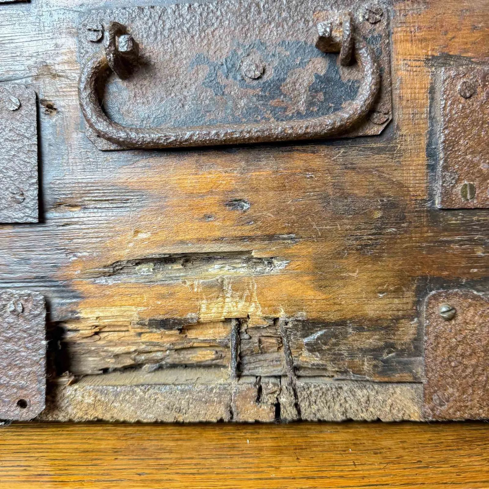Antique Elm And Pine Iron Bound Strongbox photo 185.0