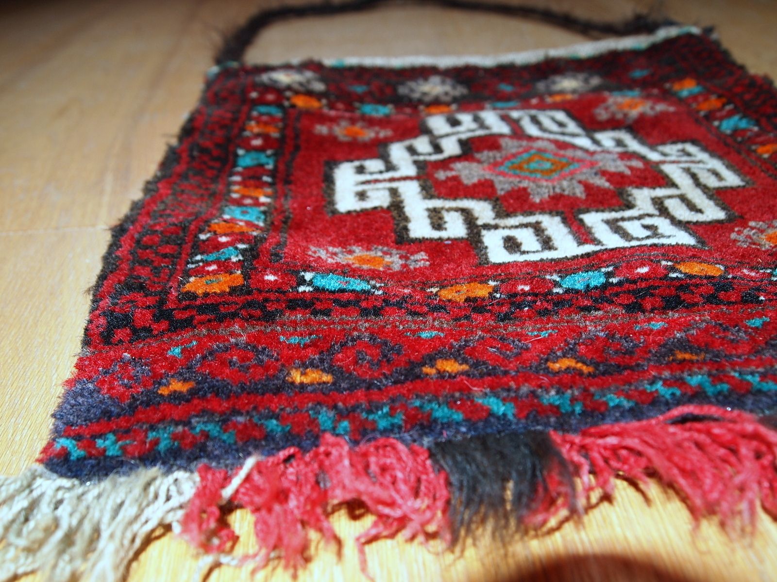 Sac tribal vintage en laine, fait main, 34 × 34 cm, Turquie, années 1970 photo 185.0