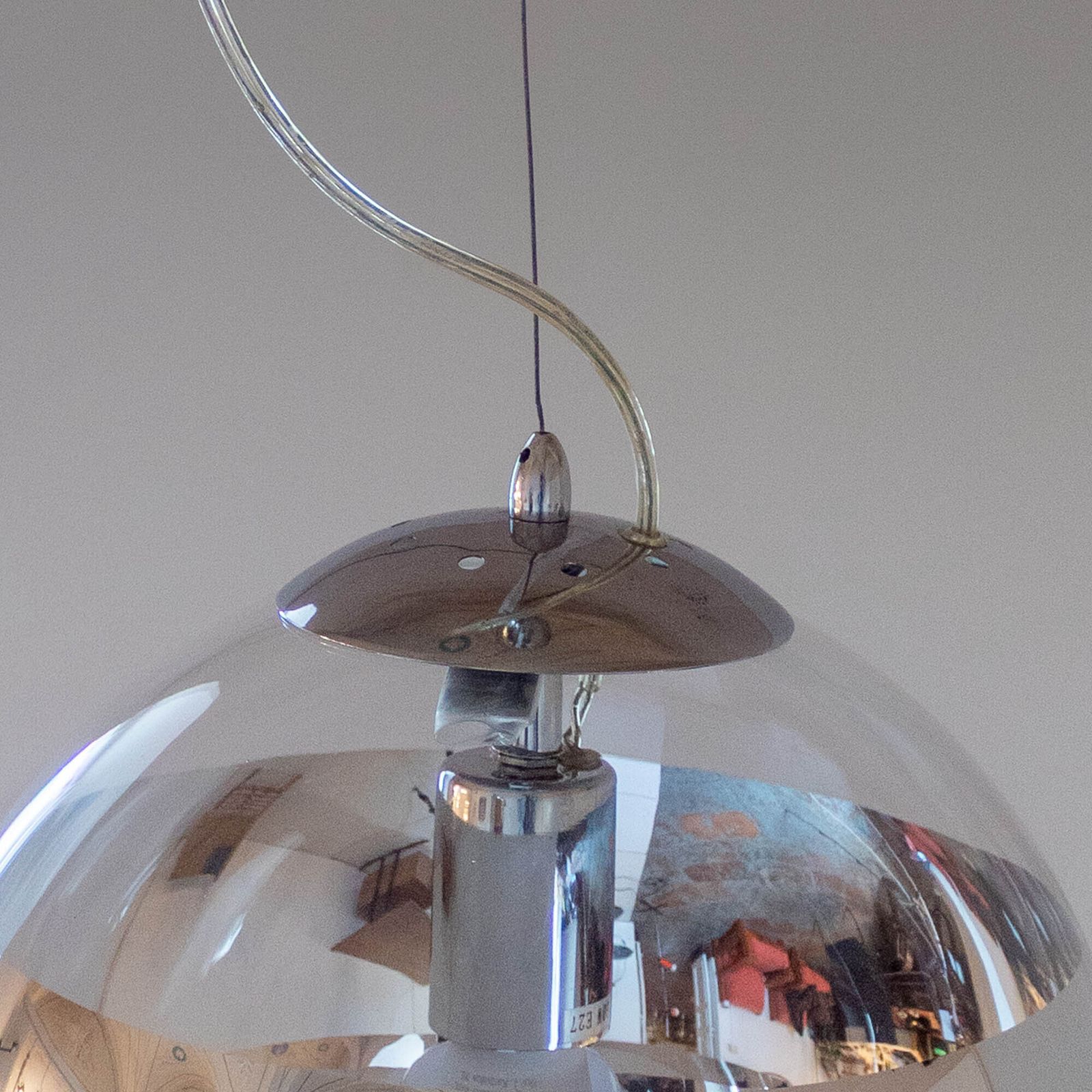photo furniture Suspension italienne moderne Space Age, verre et métal argenté, années 1980