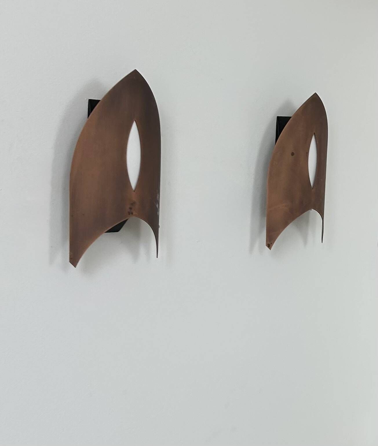 Pair Of Vintage Matte Copper Wall Lights, France, 1970. photo vinterior