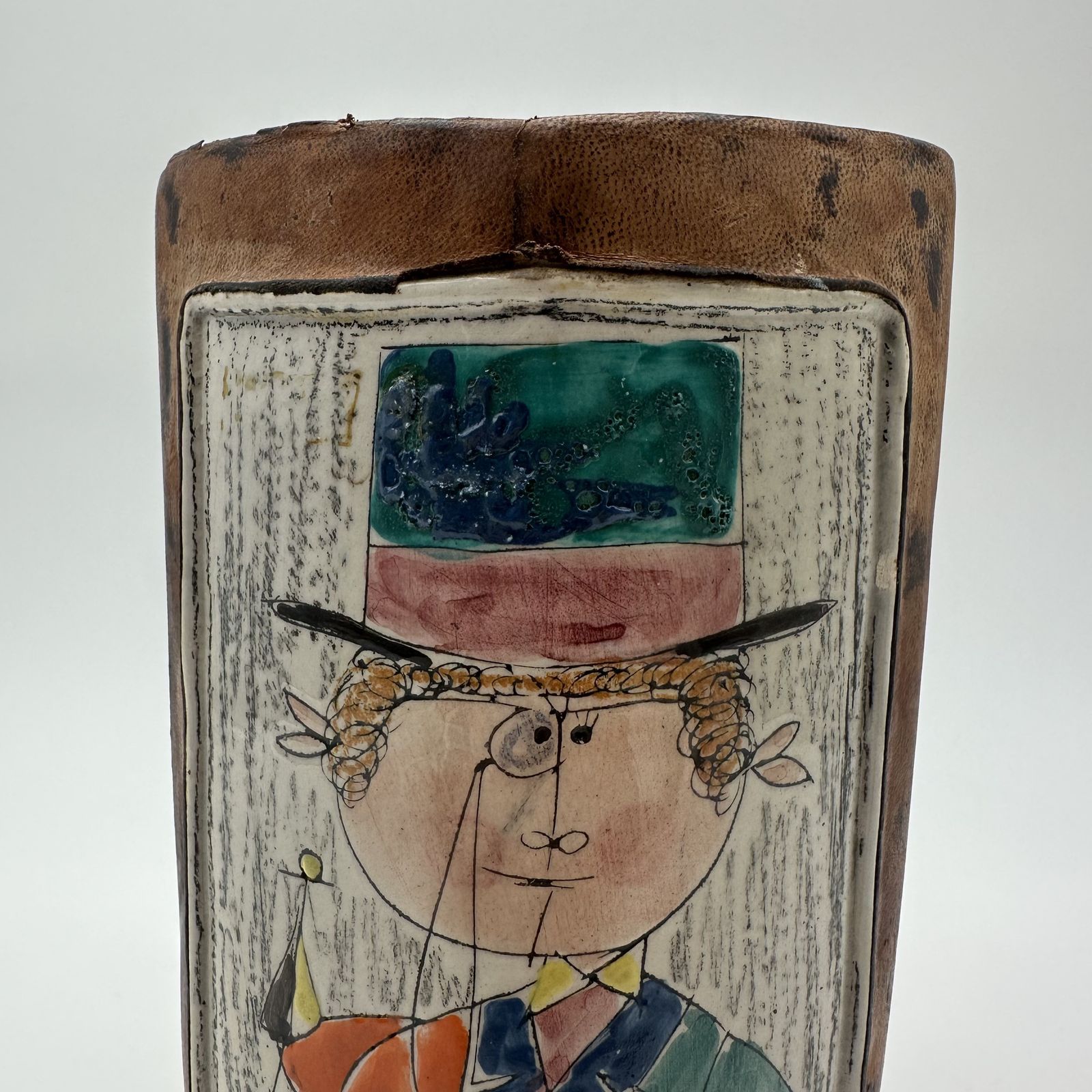 Ceramic And Painted Leather Vase – De Coccio, Italy, 1950s photo vintage