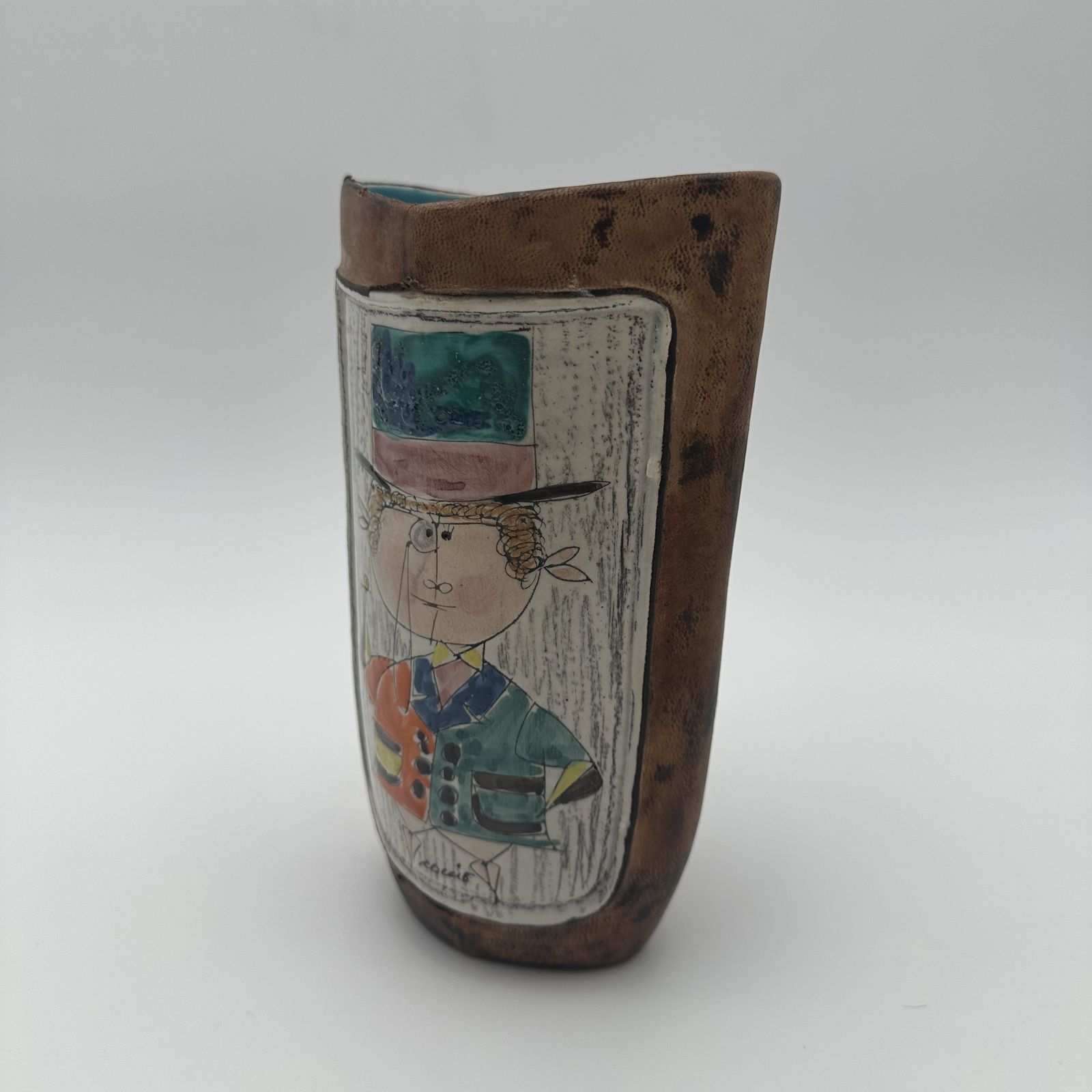 Home Decor Ceramic And Painted Leather Vase – De Coccio, Italy, 1950s photo