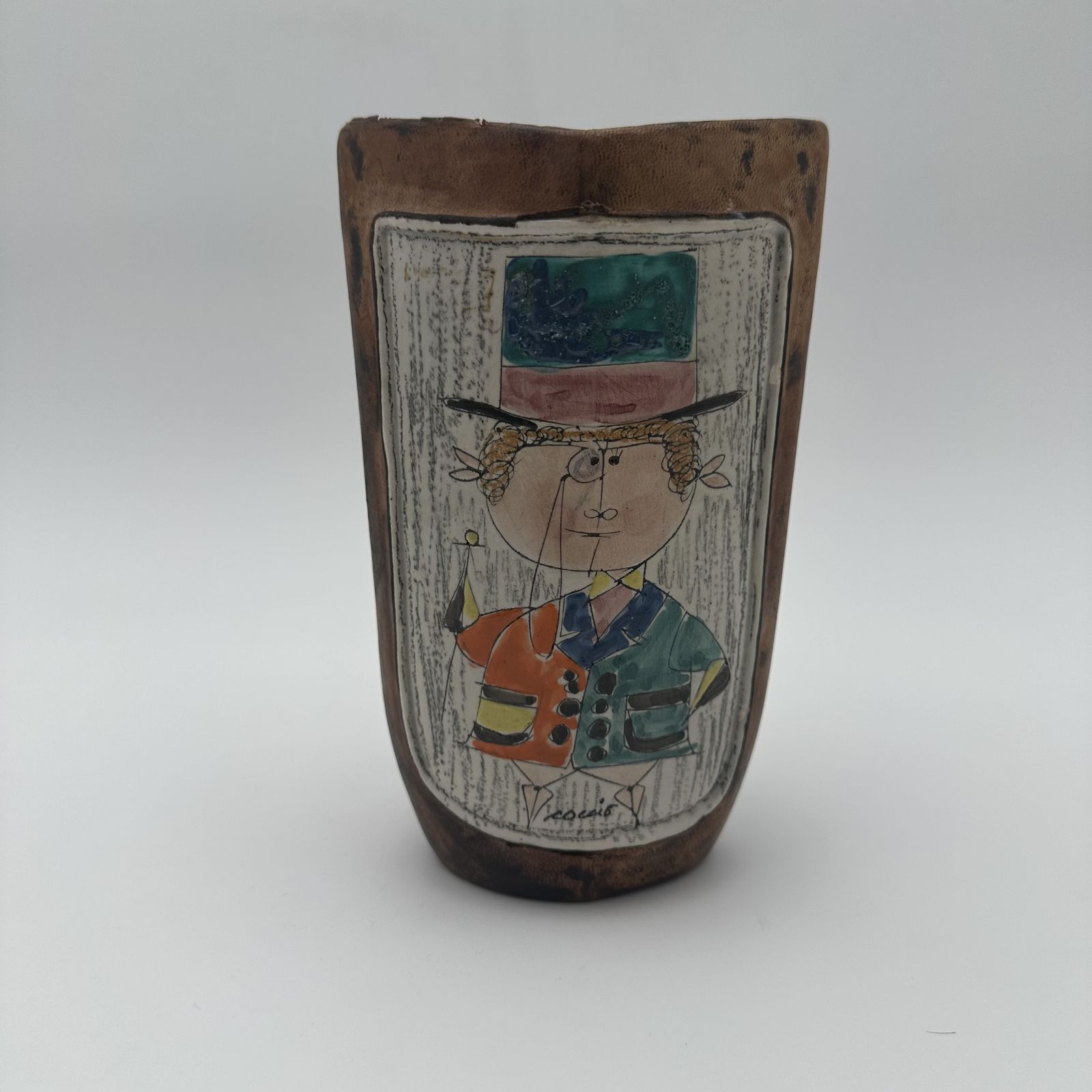 1150.0 Ceramic And Painted Leather Vase – De Coccio, Italy, 1950s photo