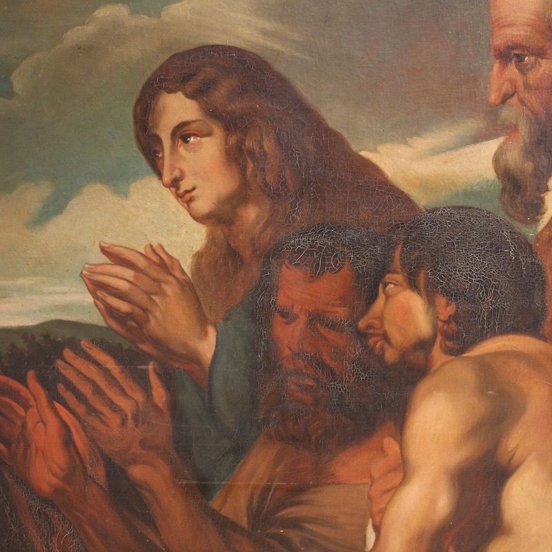 Tableau flamand du XIXe siècle, Le Christ pardonnant aux pécheurs repentants photo vintage