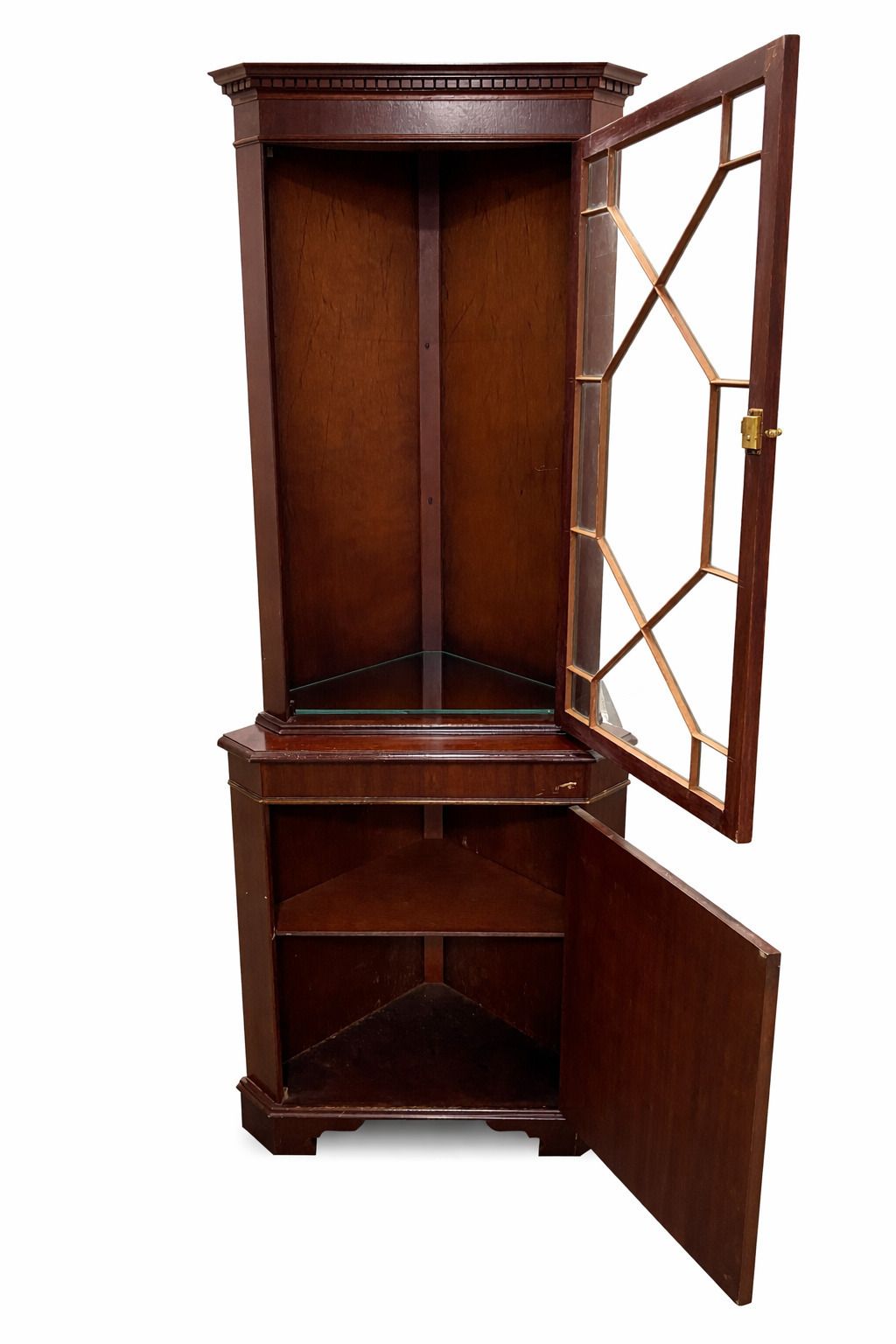 Antique Mahogany Corner Display Cabinet Early–Mid 20th Century photo Furniture