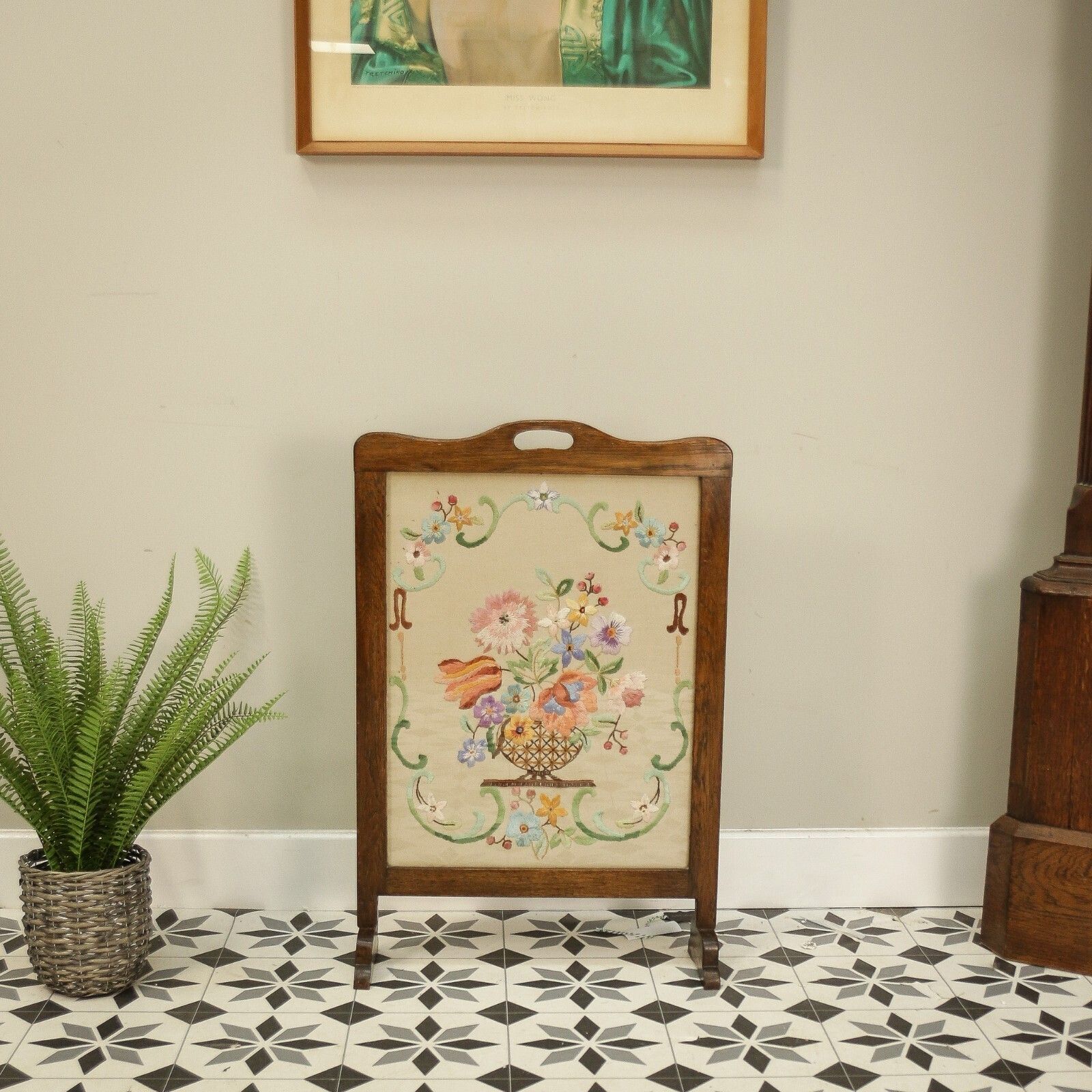 Early Twentieth Century Needle Point Fire Screen With Floral Designs photo furniture